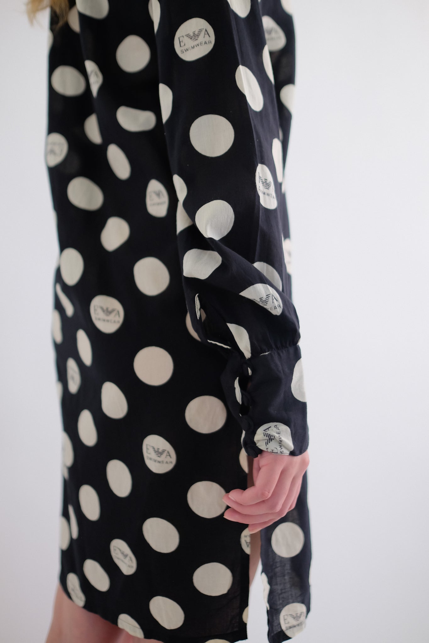 1990S ARMANI COTTON POLKA DOT DRESS IN BLACK AND WHITE VOILE