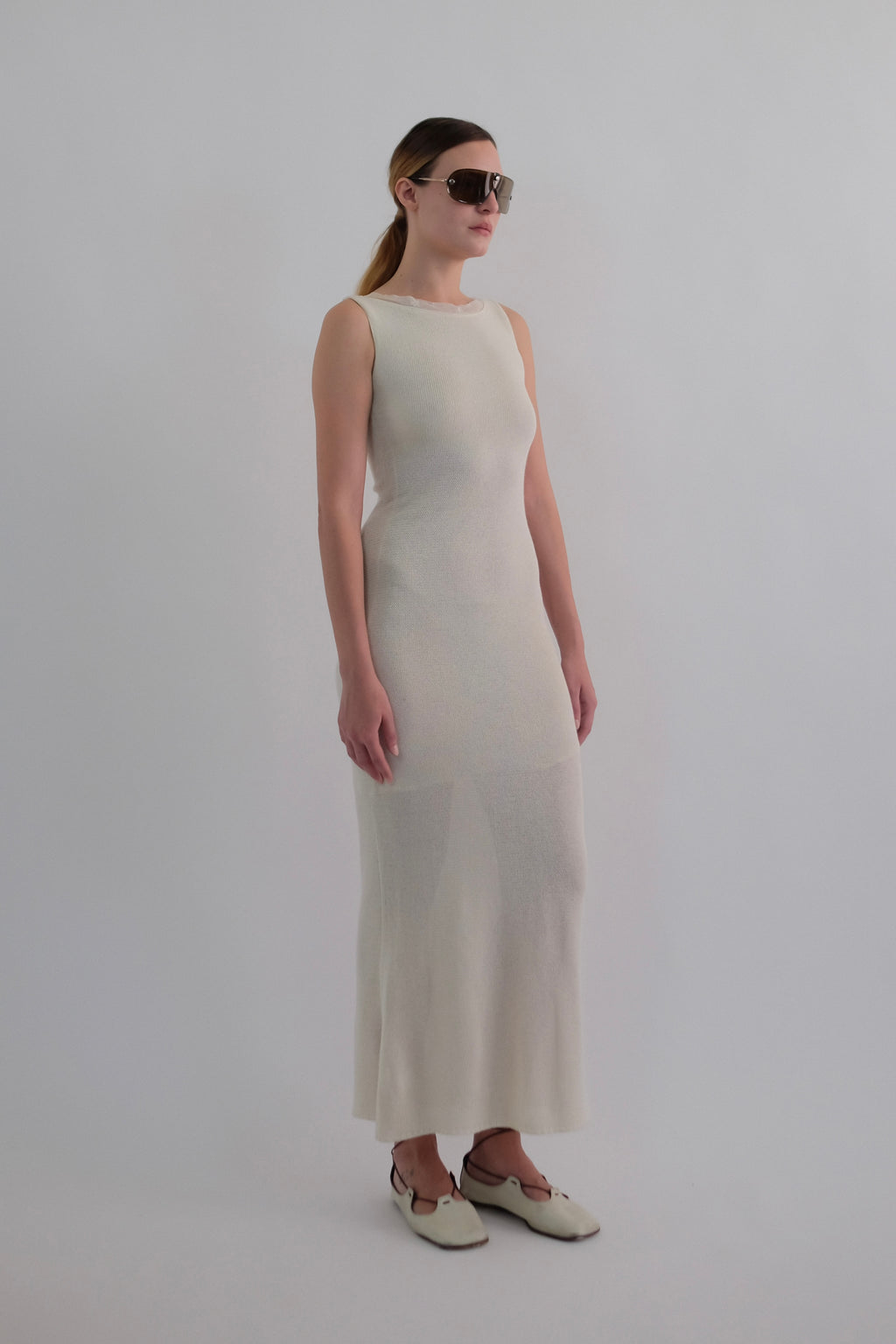 COMPAGNIA ITALIANA COTTON KNIT MAXI DRESS IN WHITE