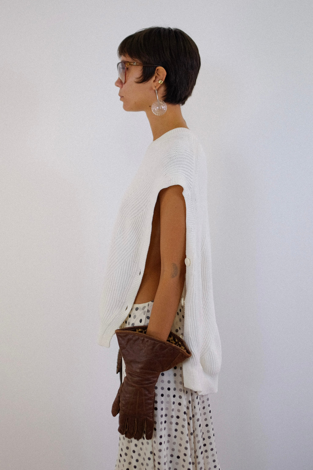 HELMUT LANG BUTTON SIDE SWEATER TABARD IN WHITE