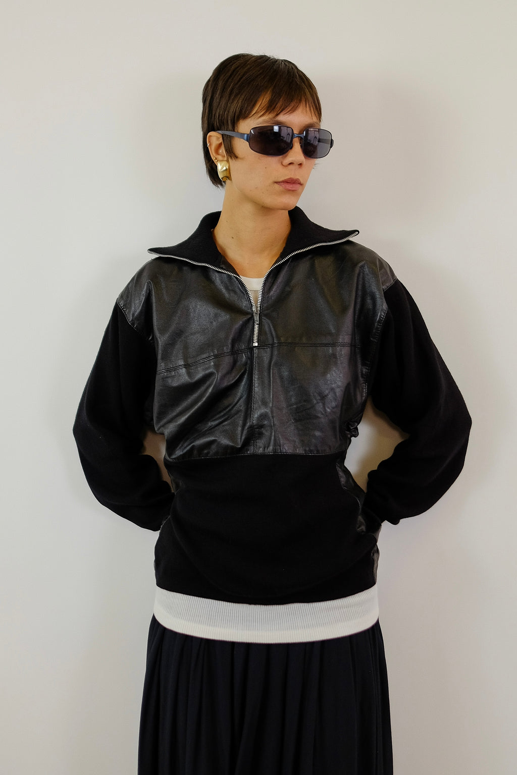 MONDRIAN SWEATER WITH LEATHER IN BLACK