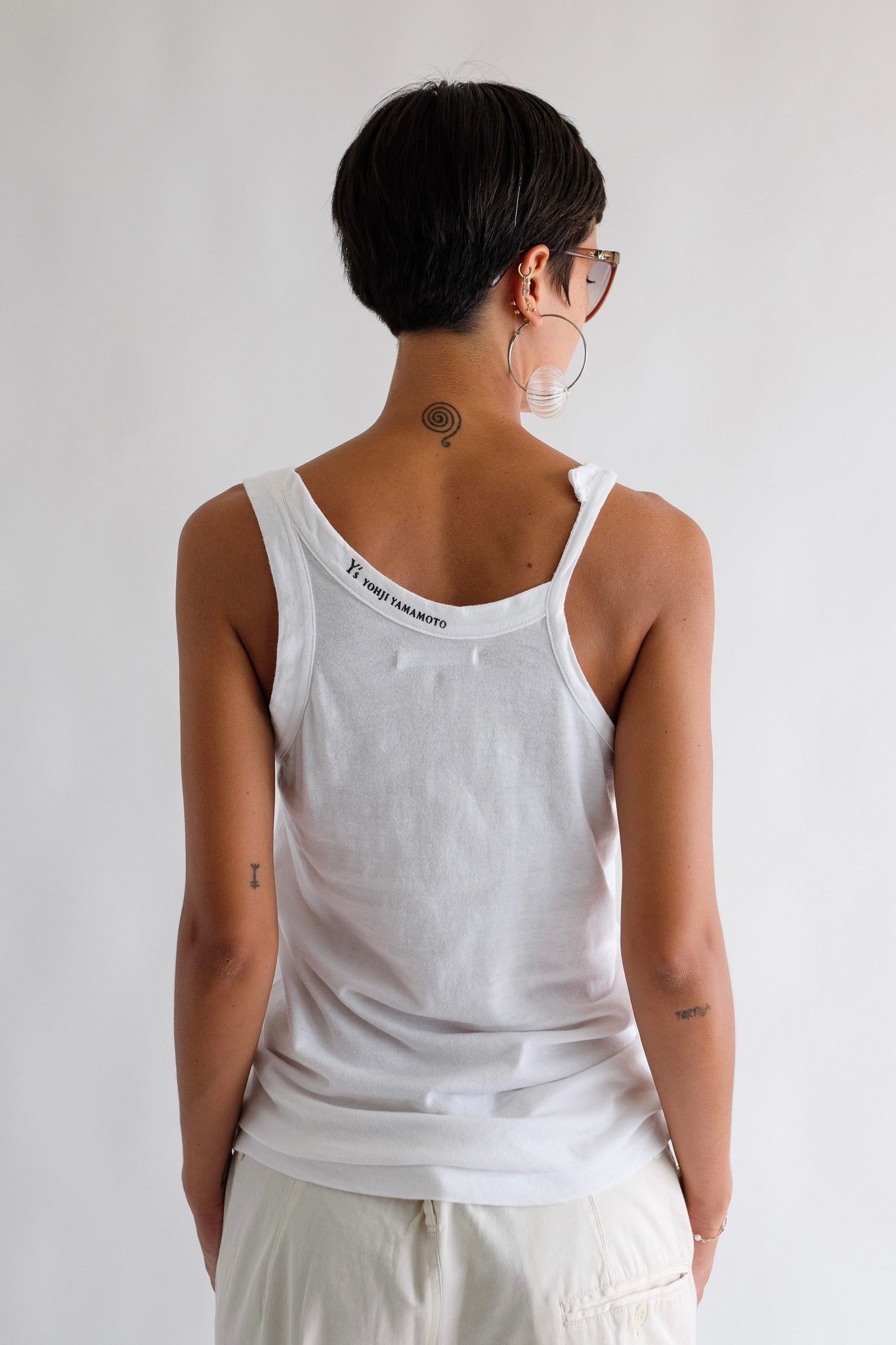 YOHJI YAMAMOTO Y’S DECONSTRUCTED TANK IN WHITE COTTON JERSEY