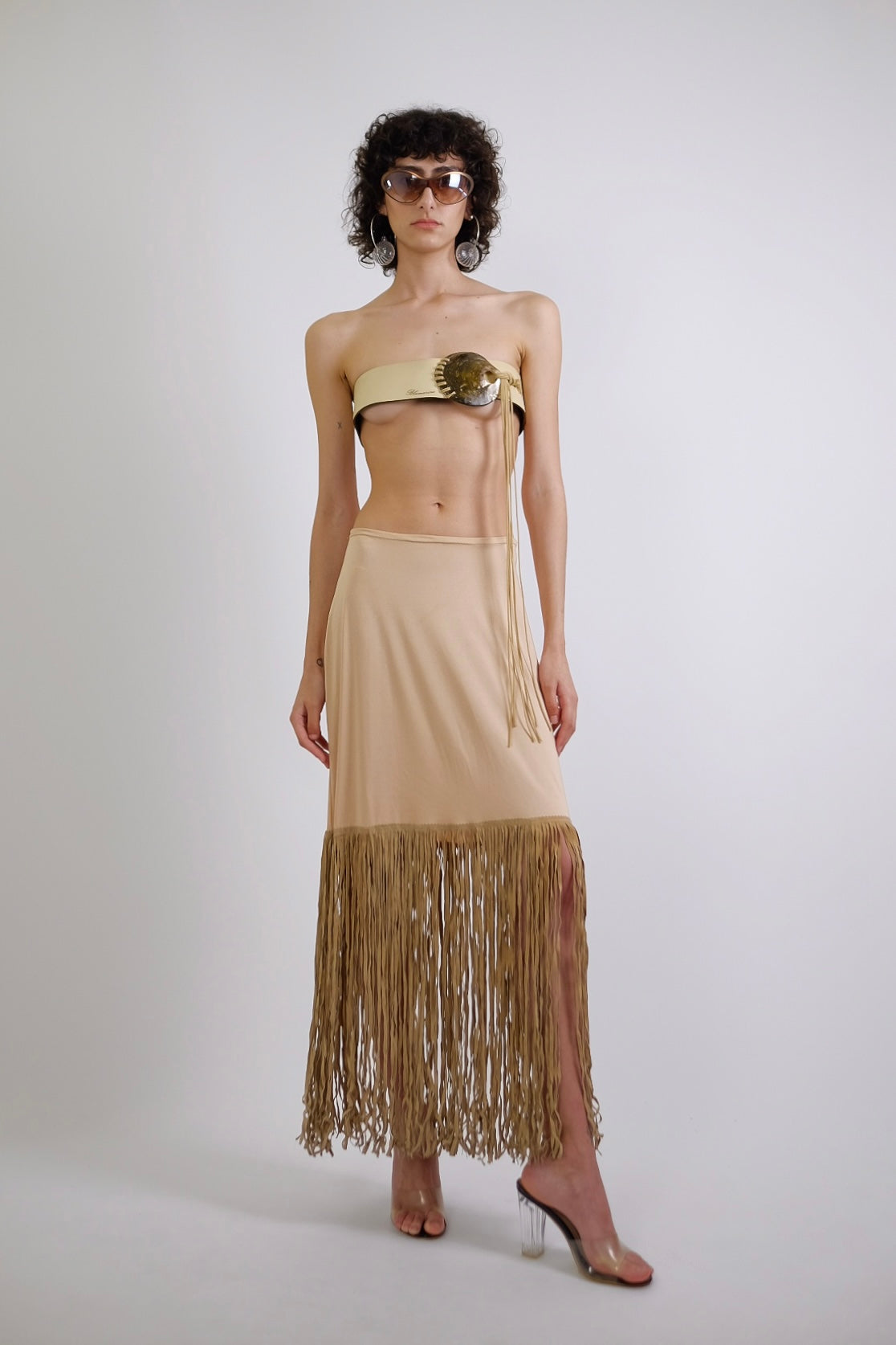 PLEIN SUD LEATHER FRINGE SKIRT