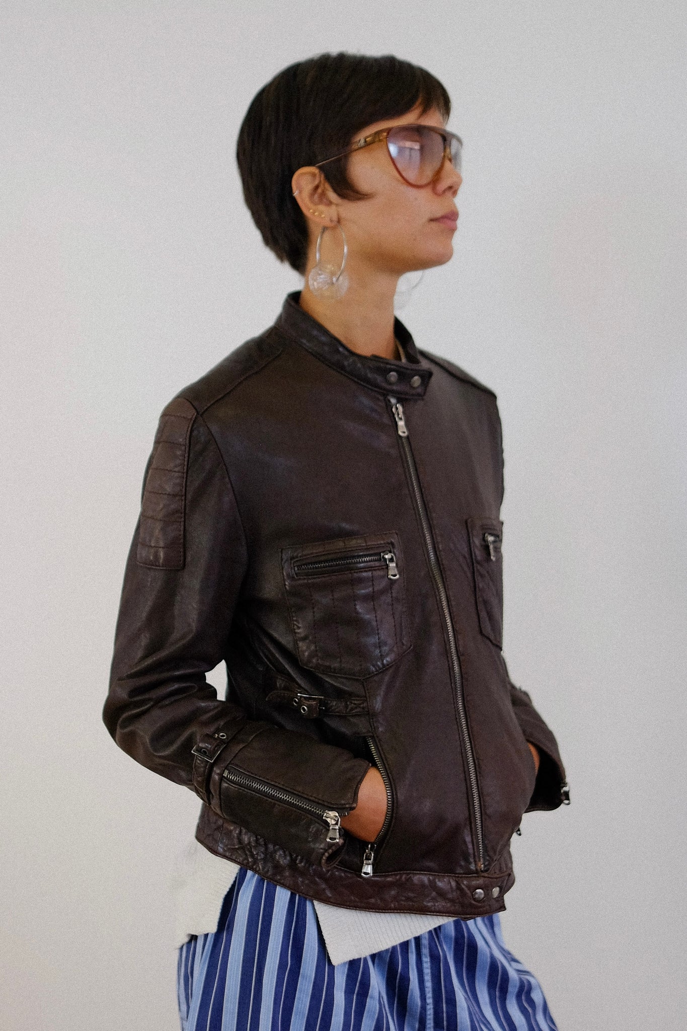 CONBIPEL BUTTER SOFT LEATHER BOMBER JACKET IN CHOCOLATE BROWN