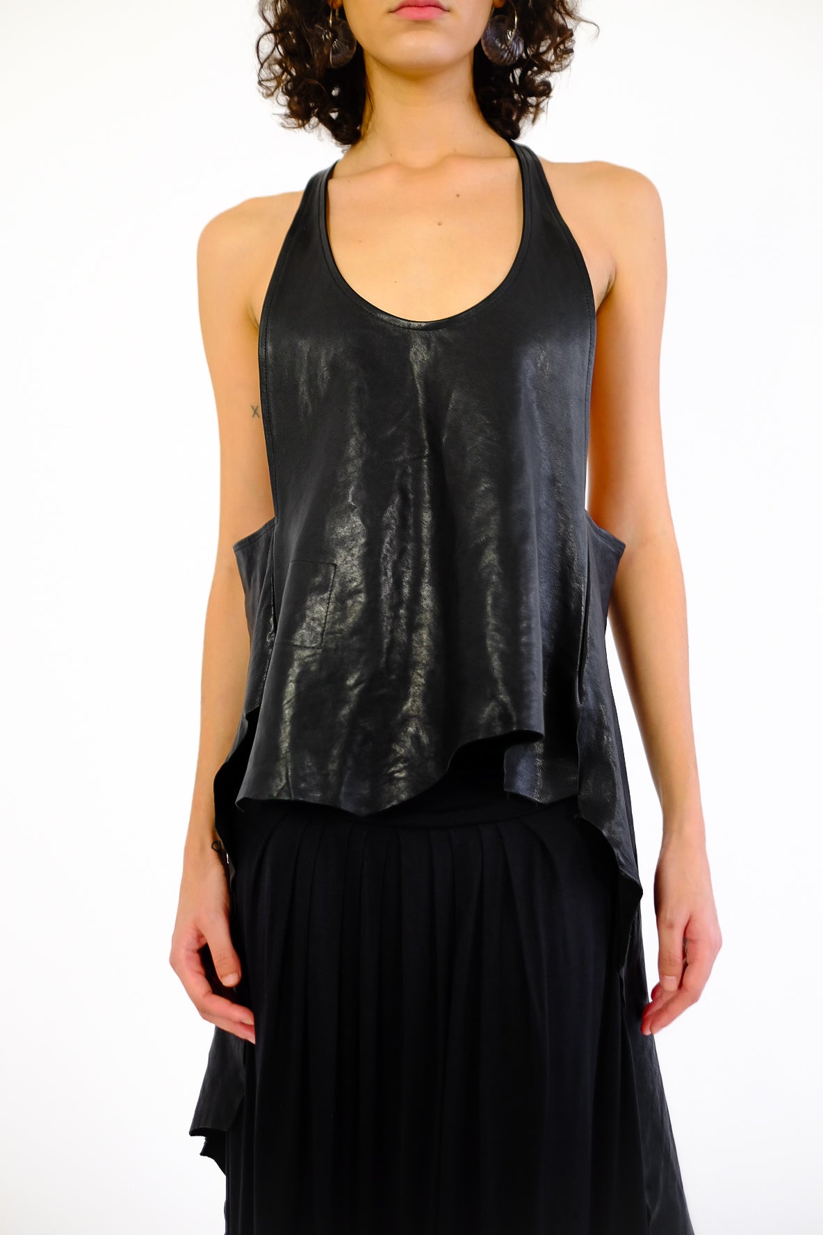 BLACK ARTISANAL LEATHER TOP