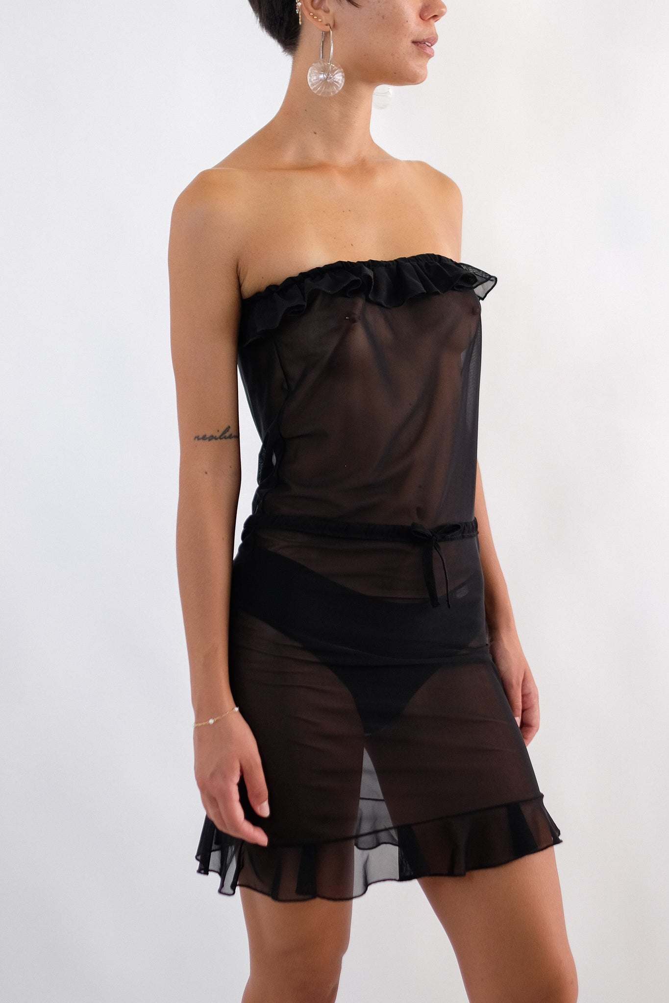 WALTER BORRIELLO MINI SHEER DRESS IN BLACK