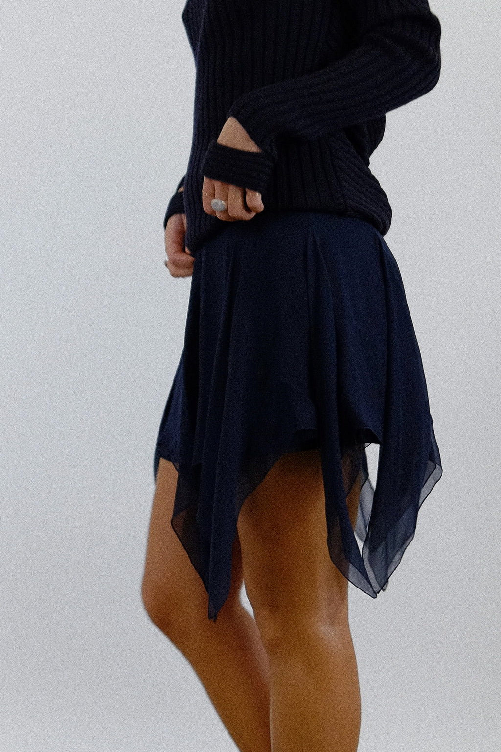 HANDKERCHIEF SILK SKIRT IN DEEP NAVY