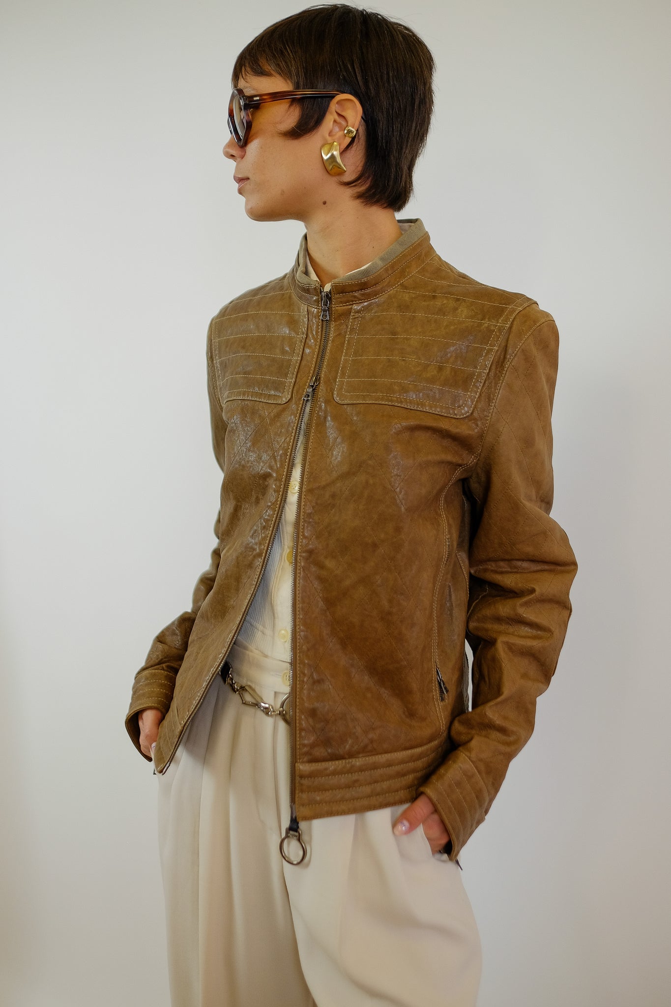 NEIL BARRETT LEATHER JACKET IN BROWN