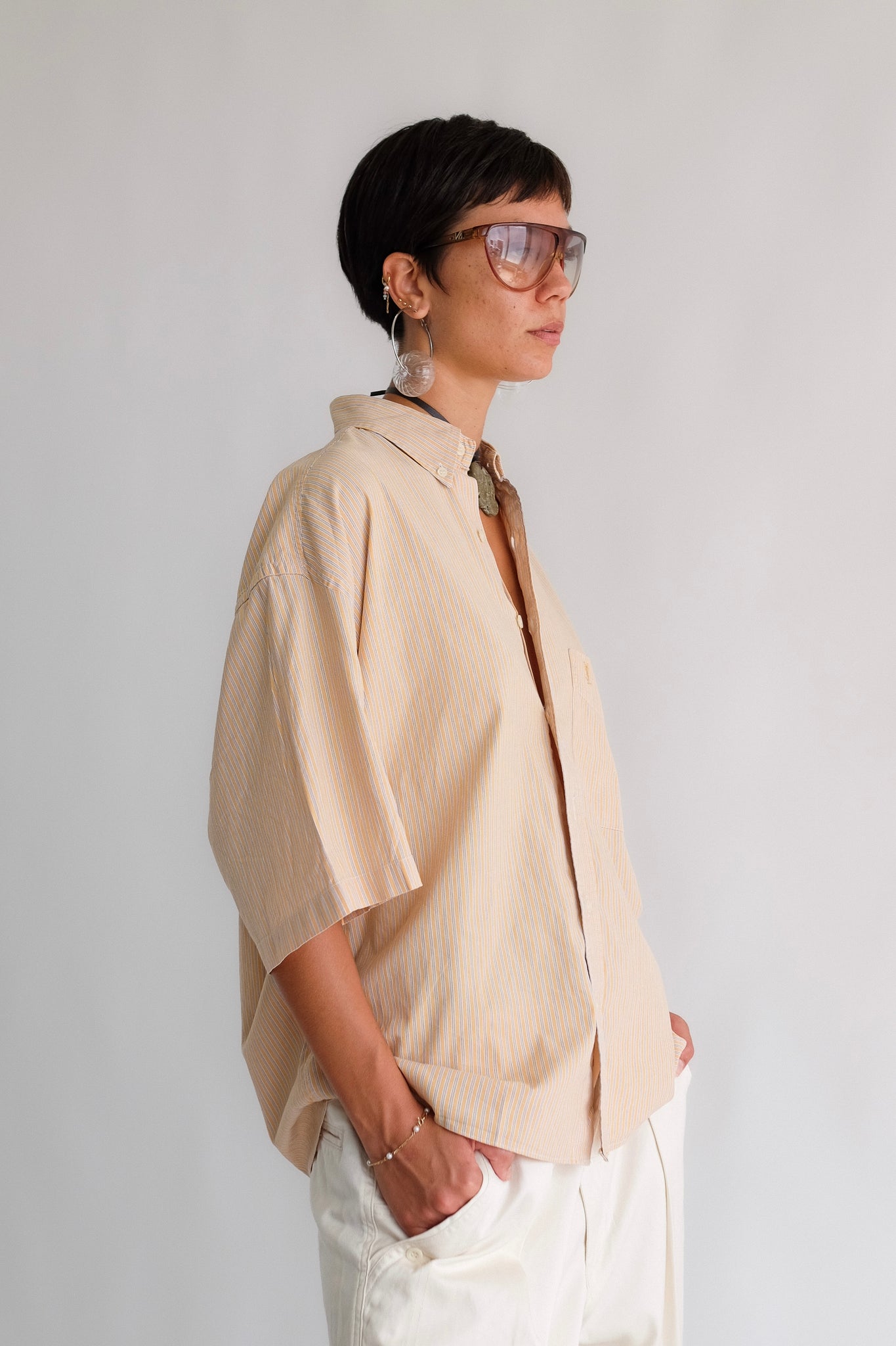 80S YVES SAINT LAURENT SHIRT IN SUNBURST COTTON STRIPE