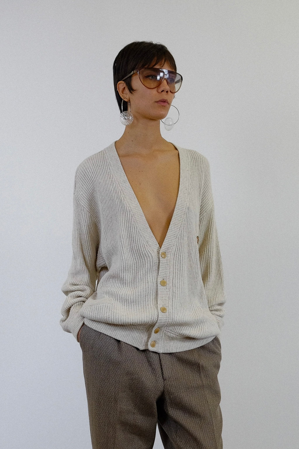 1980s VALENTINO SPORT MONOGRAM OVERSIZED CARDIGAN IN LIGHT BEIGE
