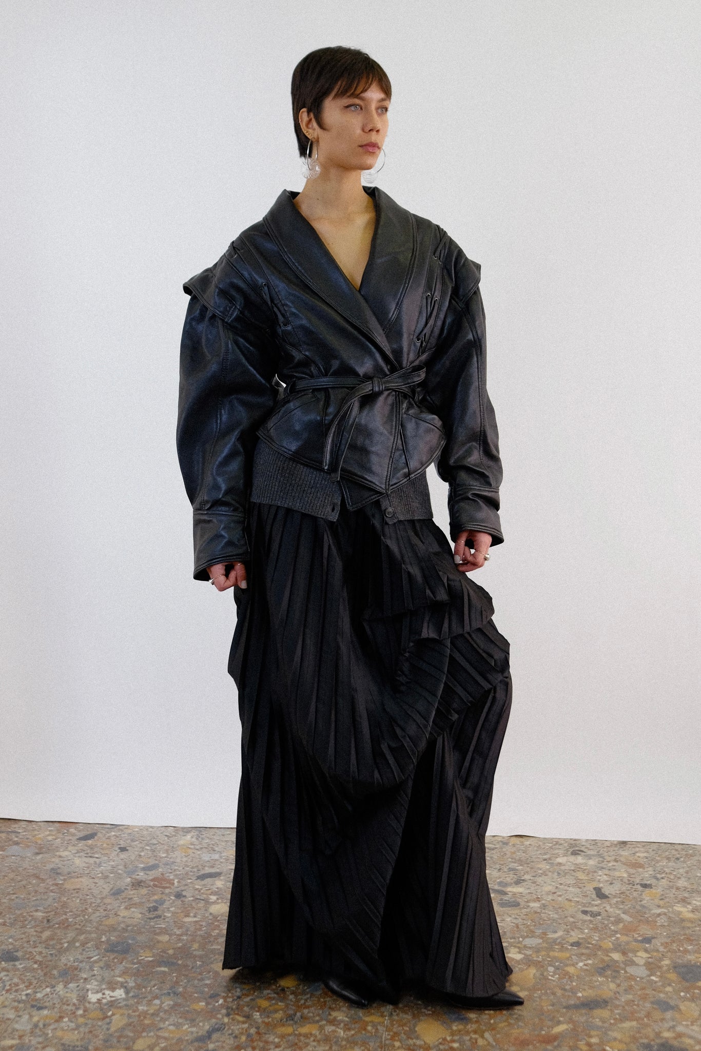 SONIA SPECIALE PLEATED BUSTLE SKIRT IN BLACK