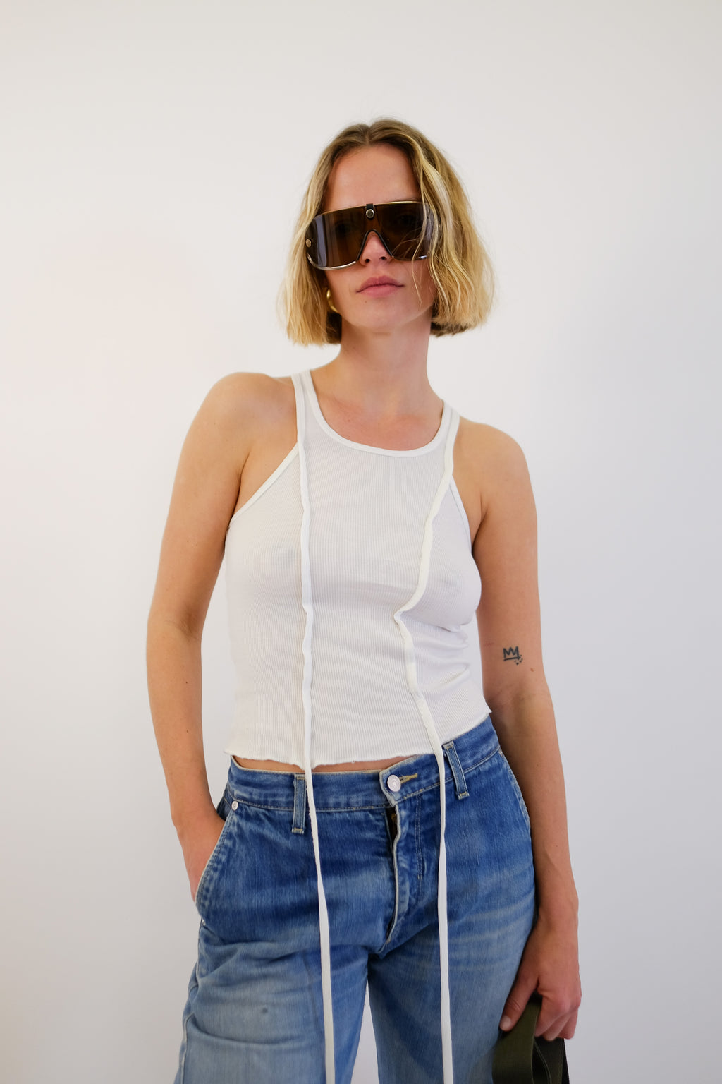JOHN RICHMOND SUSPENDER TANK IN WHITE