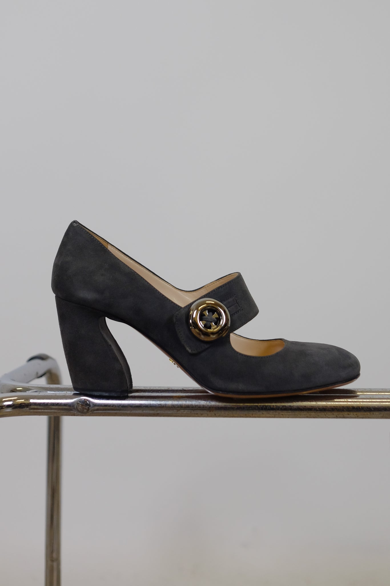 PRADA SUEDE MARY JANE IN SLATE GREY