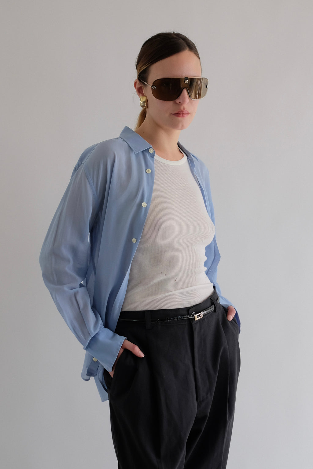 YVES SAINT LAURENT COTTON SHIRT IN LIGHT BLUE