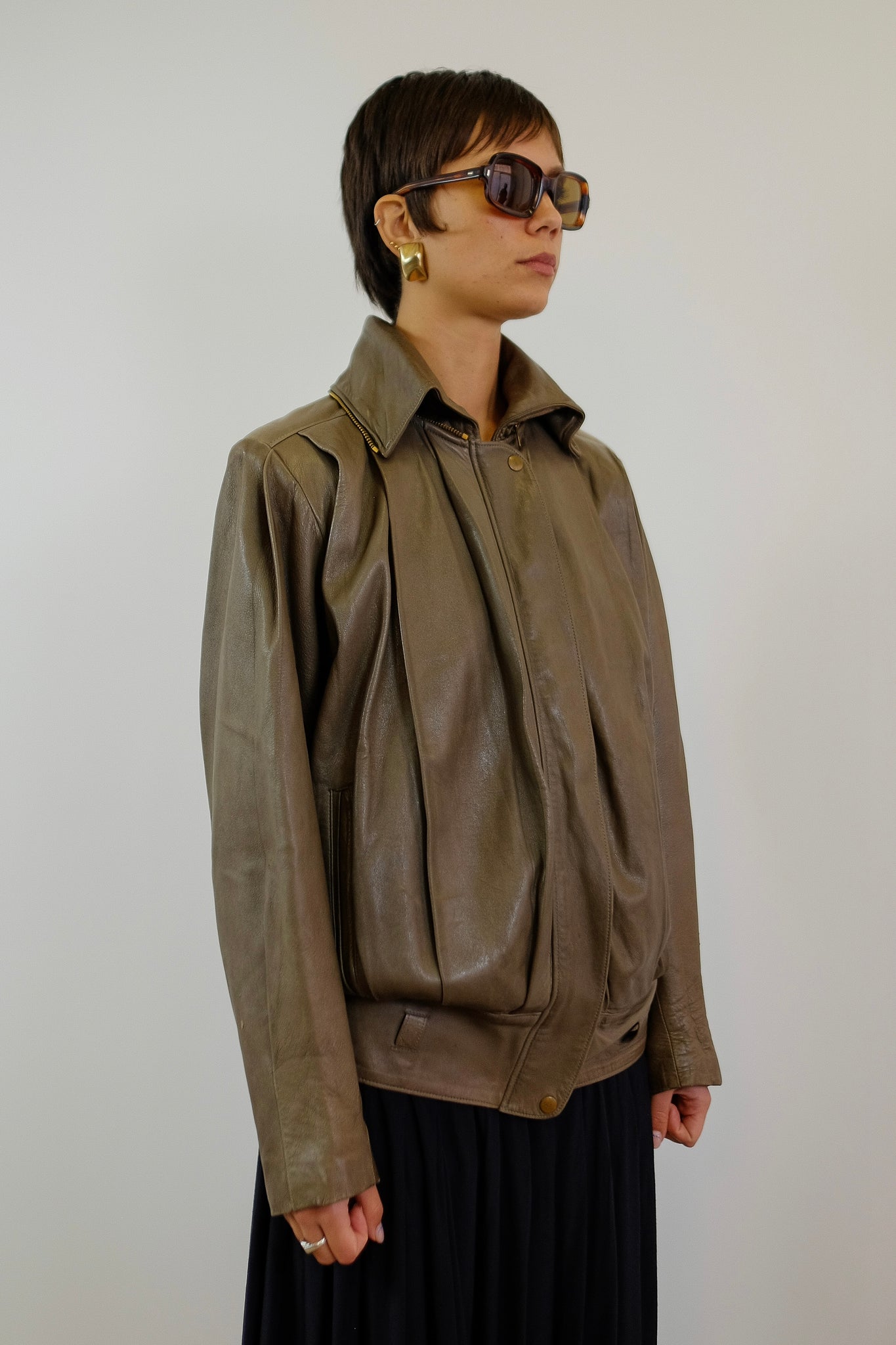 MICHEL LIPSIC LEATHER JACKET IN OLIVE GREEN