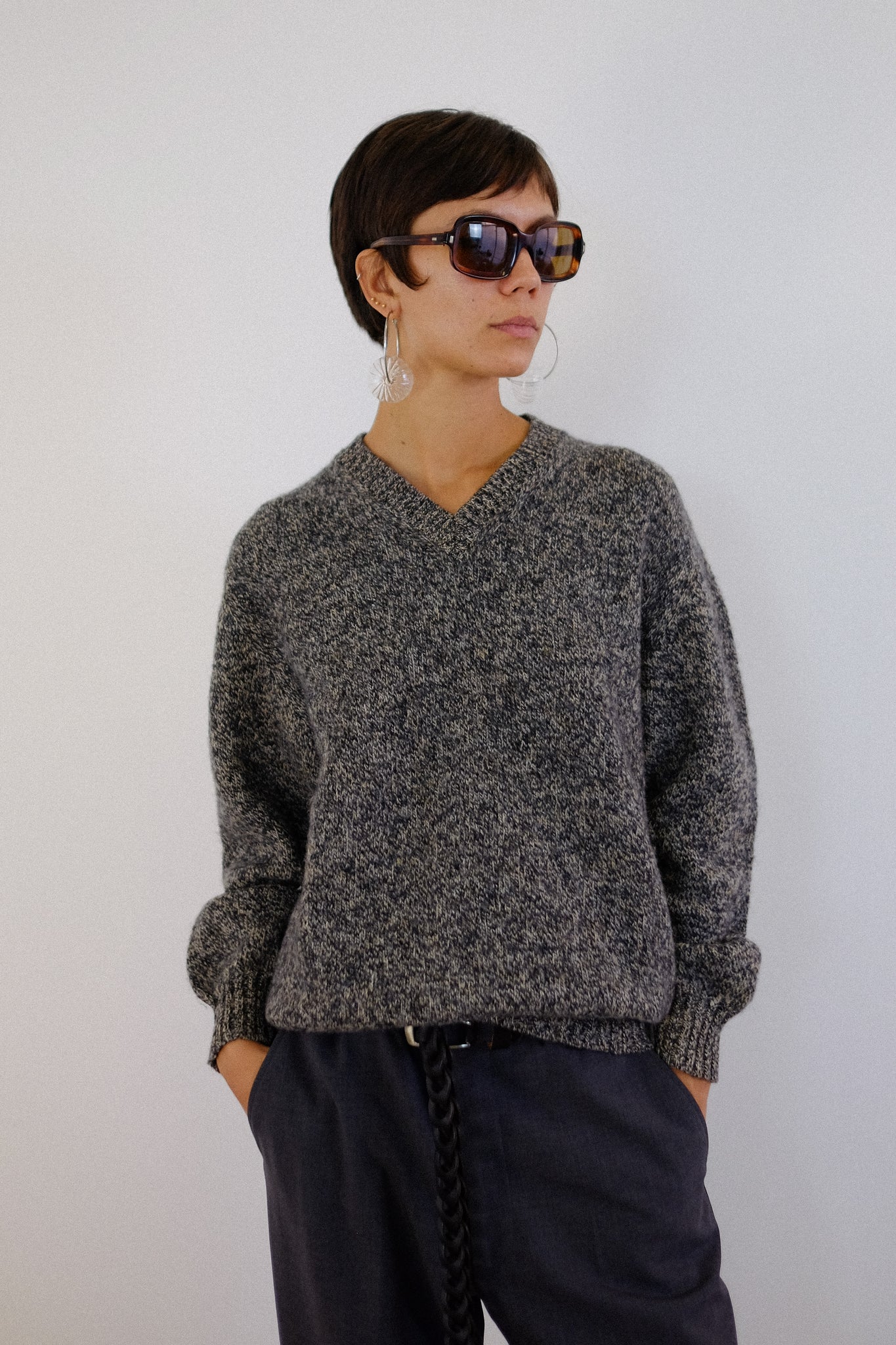 VALENTINO SWEATER IN BLACK AND WHITE MELANGE