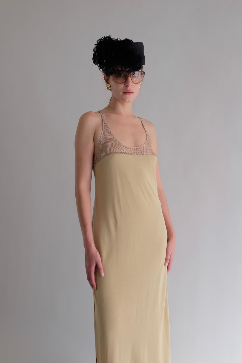 LA PERLA HAND BEADED CROCHET DRESS IN BEIGE