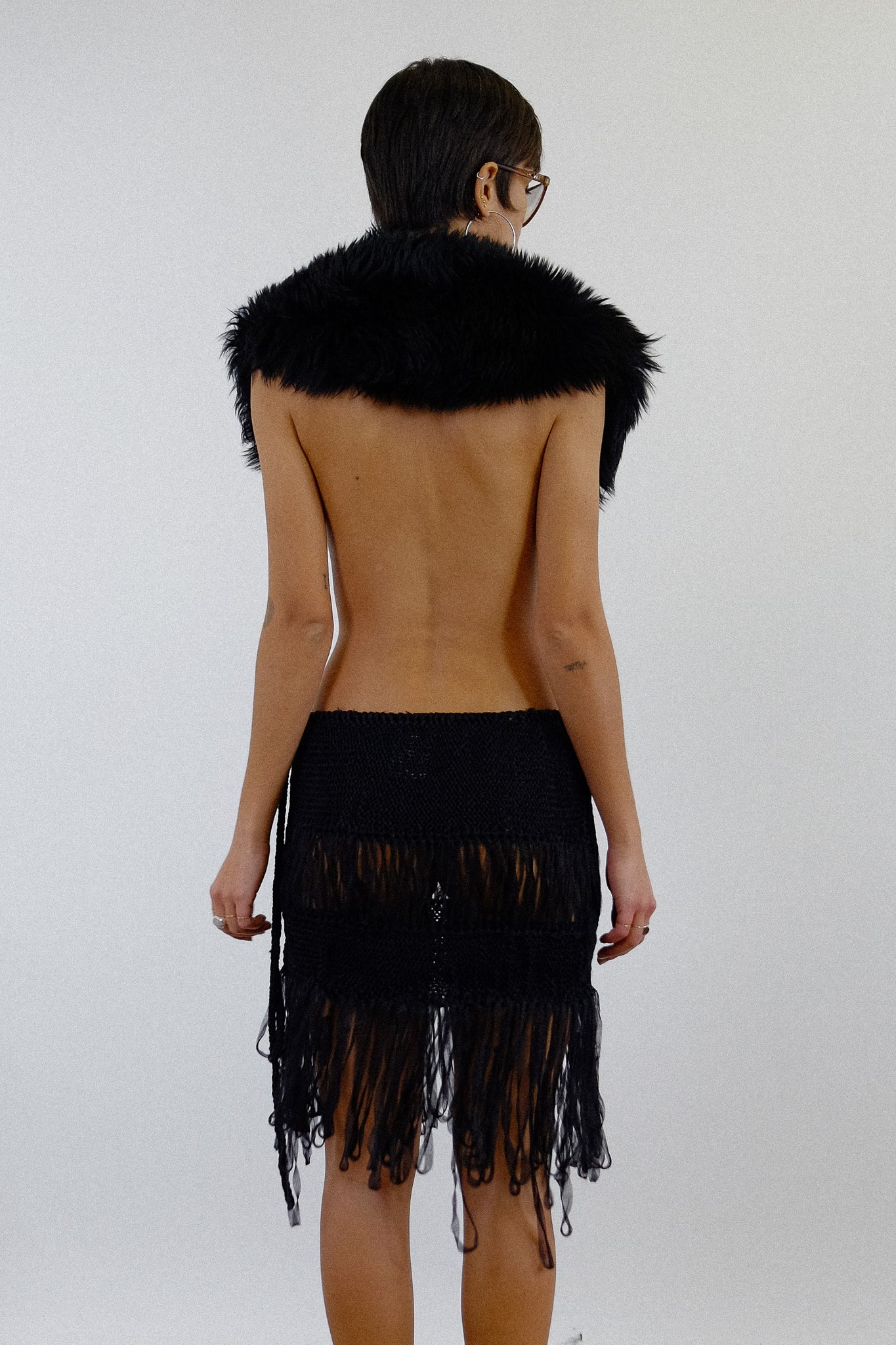 GIANFRANCO FERRÉ HAND KNITTED TULLE LOOP SKIRT IN BLACK