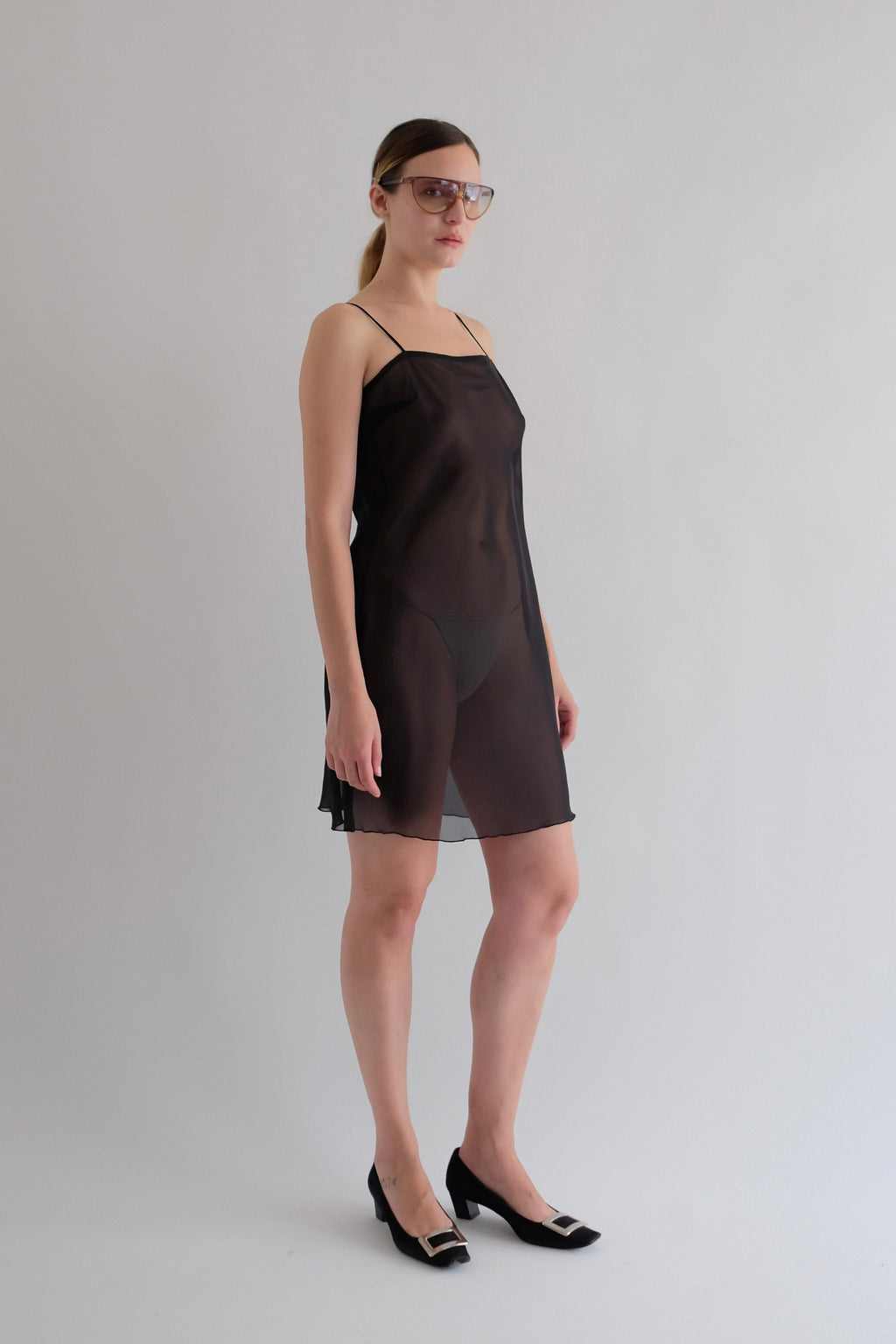 ANNA MOLINARI MINI SLIP DRESS IN BLACK