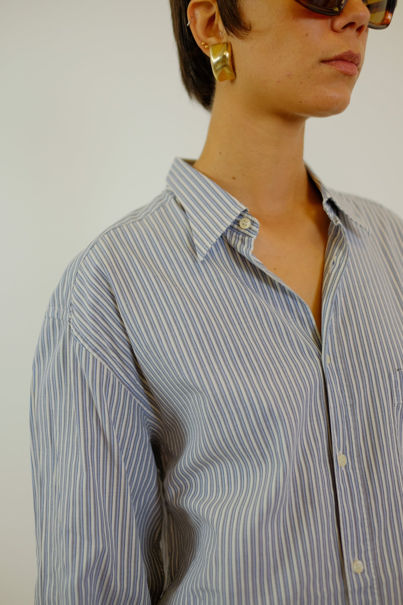 1980s GIORGIO ARMANI UOMO COLLEZIONI BLUE STRIP SHIRT
