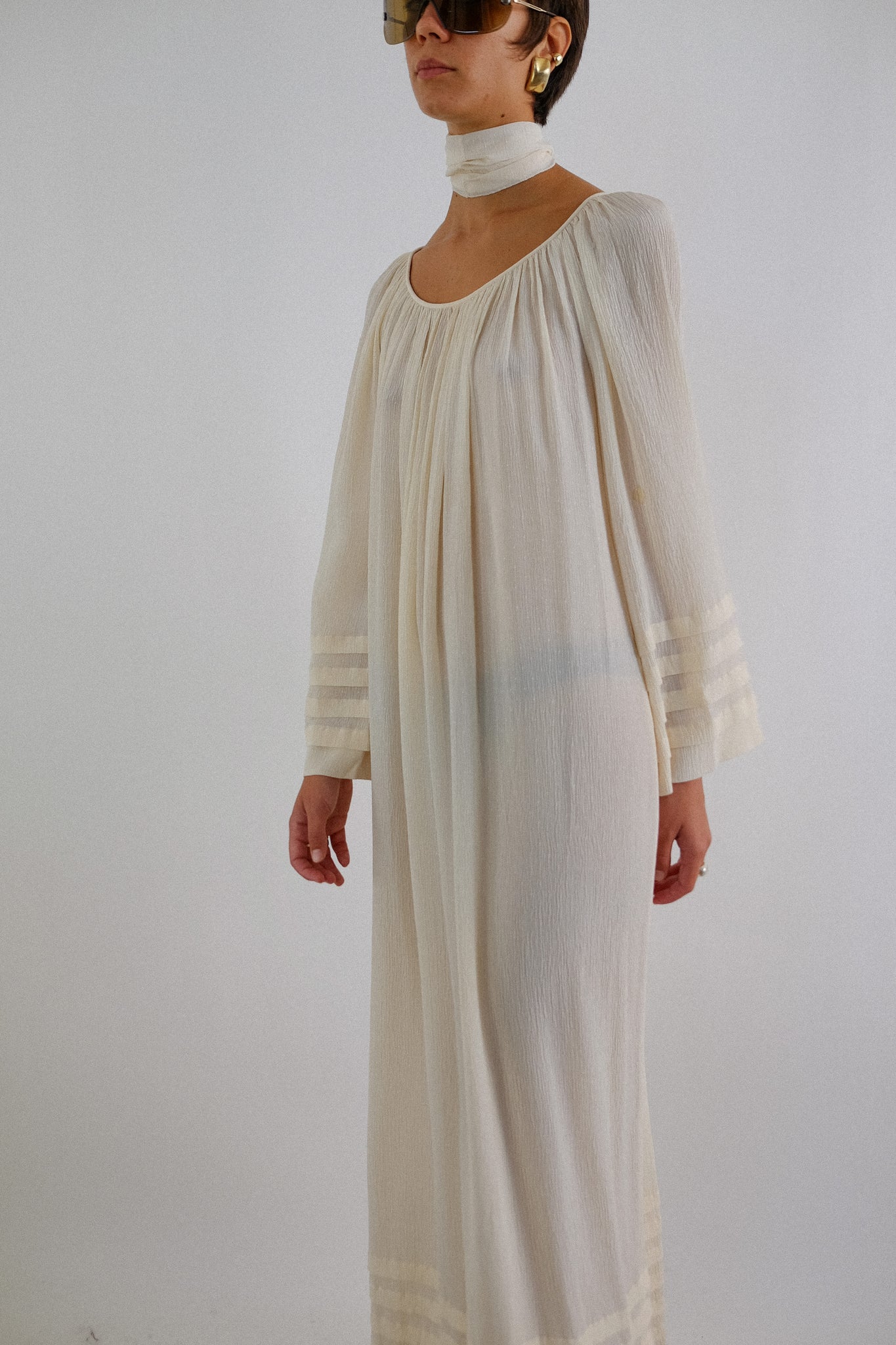 1970s VINTAGE SILK MAXI DRESS IN IVORY