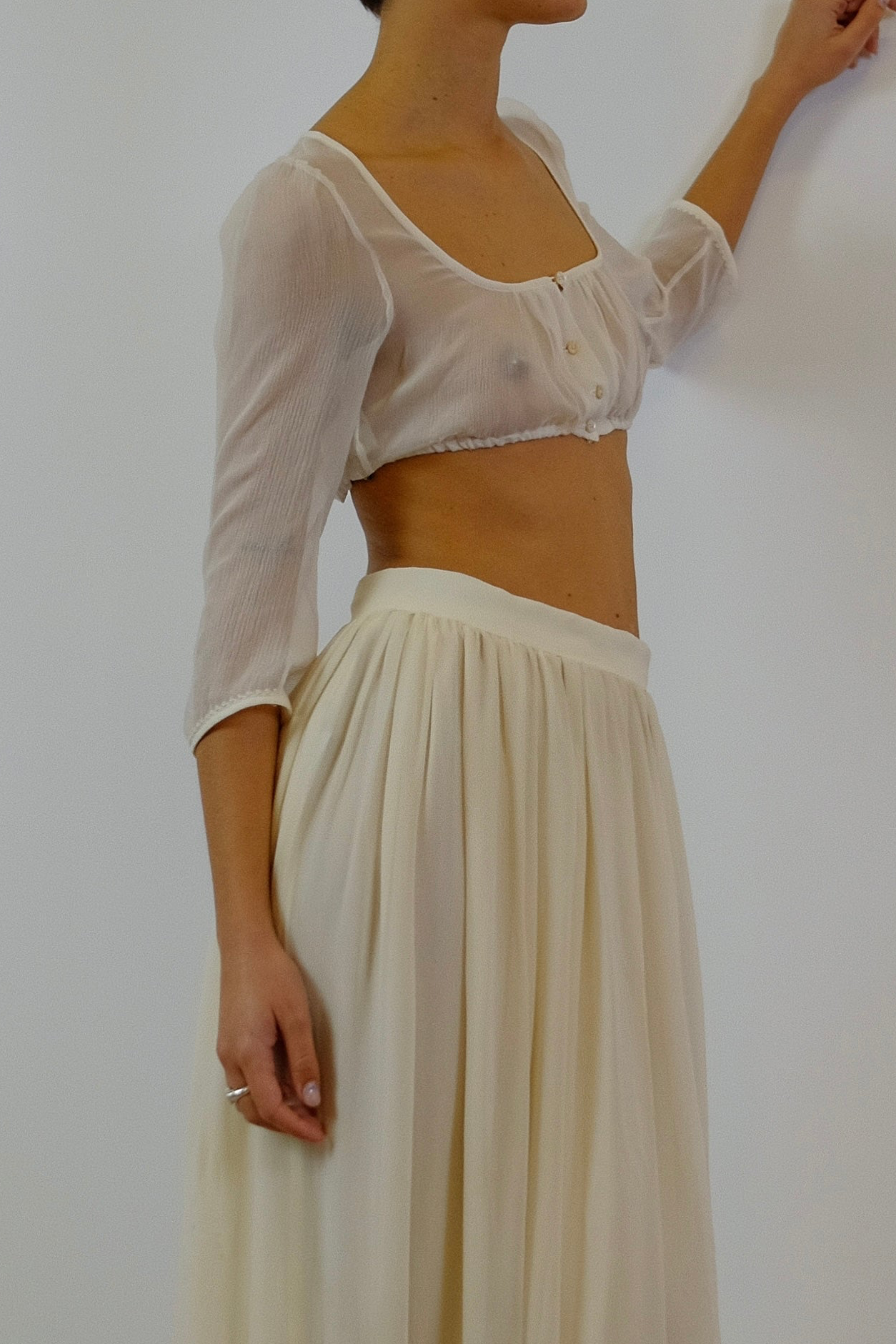 GÖSSL SHEER CROP SHIRT IN WHITE SILK CHIFFON - DEADSTOCK WITH TAGS
