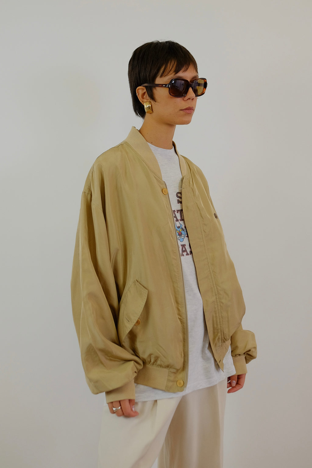 SILK BOMBER JACKET IN TAUPE