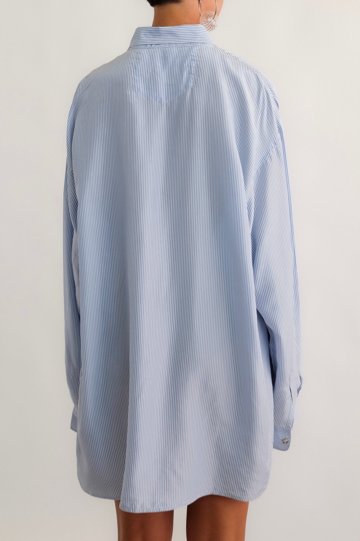 OVERSIZE SHIRT IN BLUE STRIPE SILK SATIN