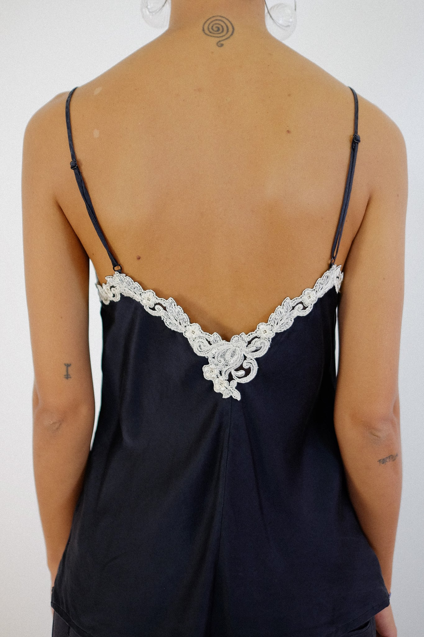 LA PERLA BIAS CUT CAMI TOP IN BLACK ENCRUSTED SILK