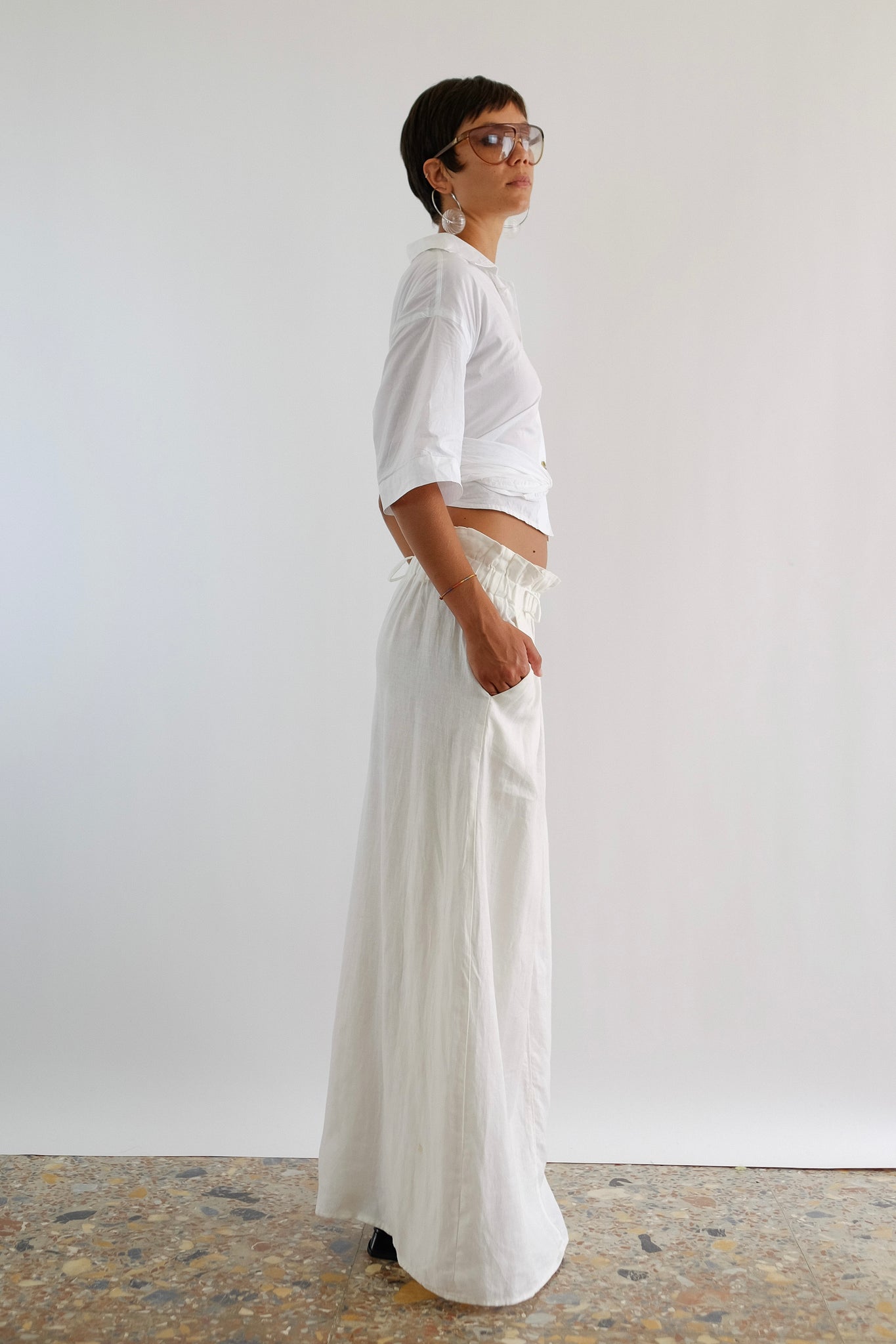 MAX MARA STUDIO MAXI SKIRT IN WHITE LINEN