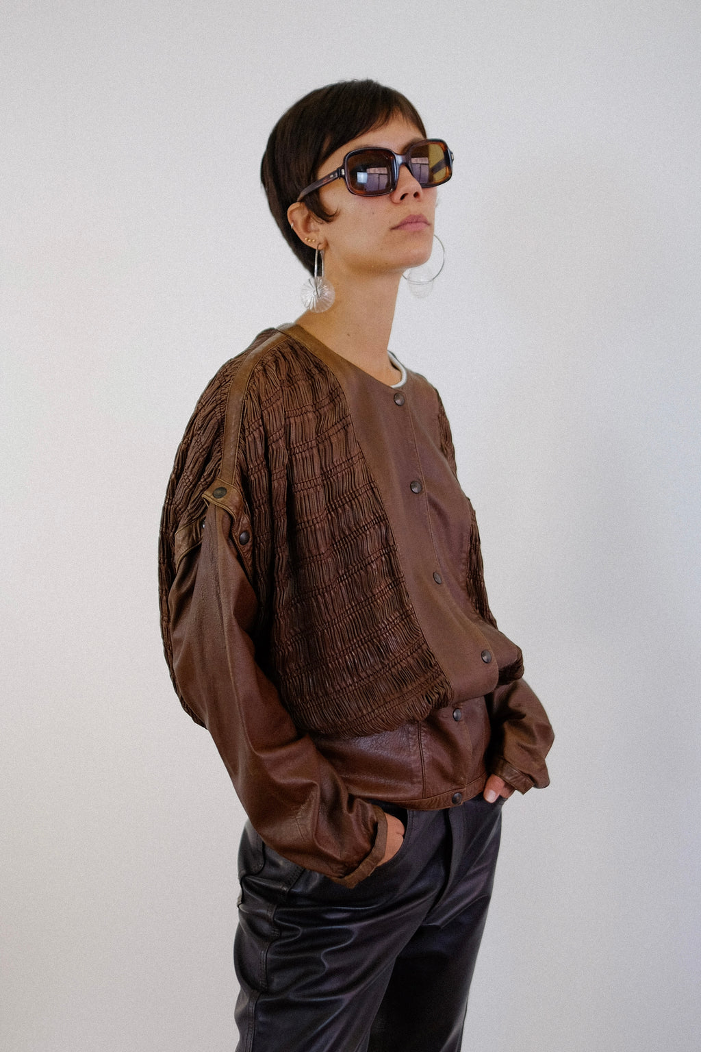 1980s MODULAR WOVEN LEATHER JACKET IN BROWN