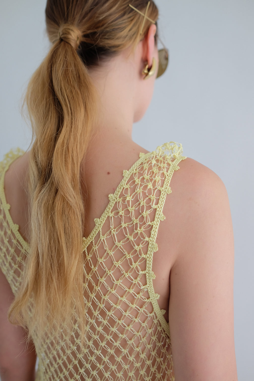 LA PERLA MACRAME DRESS IN YELLOW BEADED NET