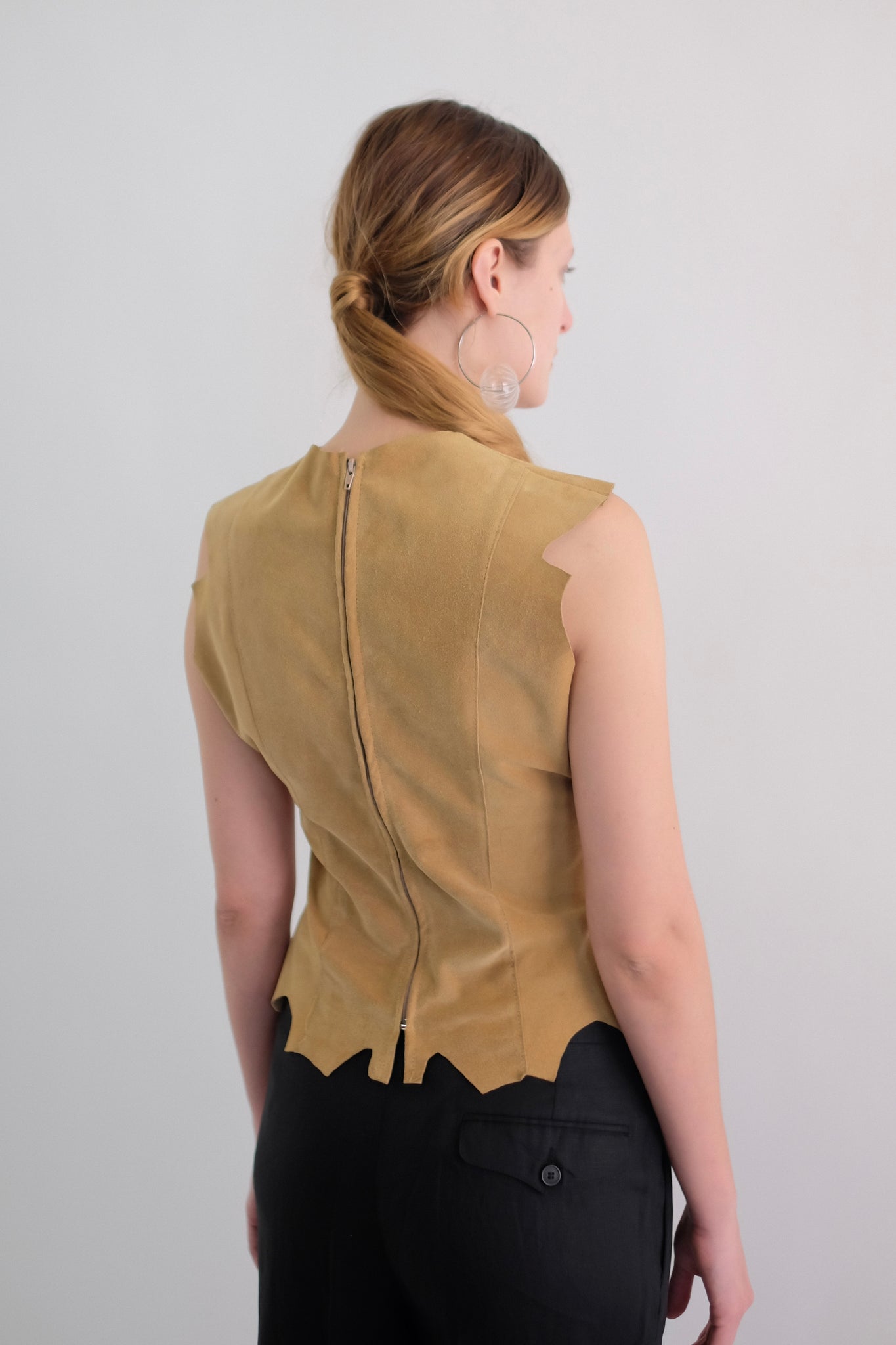 RAW SUEDE LEATHER TOP IN NATURAL TAN