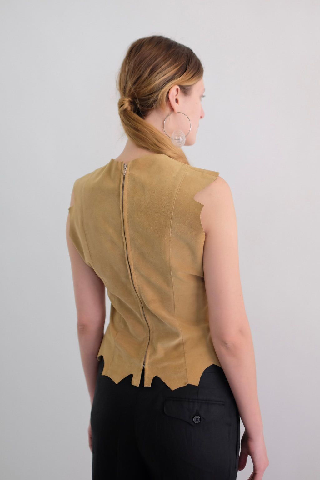 RAW SUEDE LEATHER TOP IN NATURAL TAN