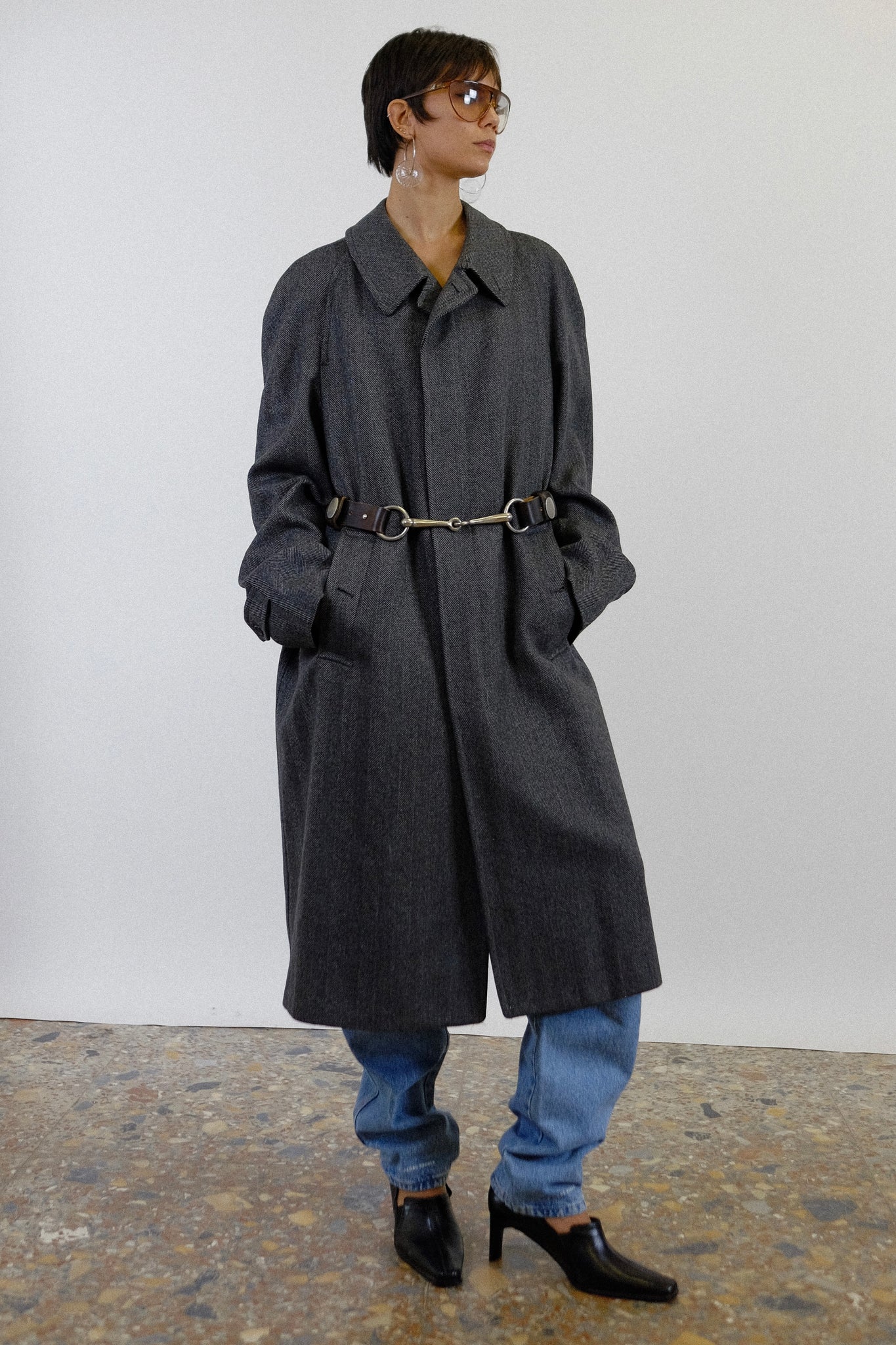 BURBERRY RAGLAN COAT IN HEREINGBONE GREY