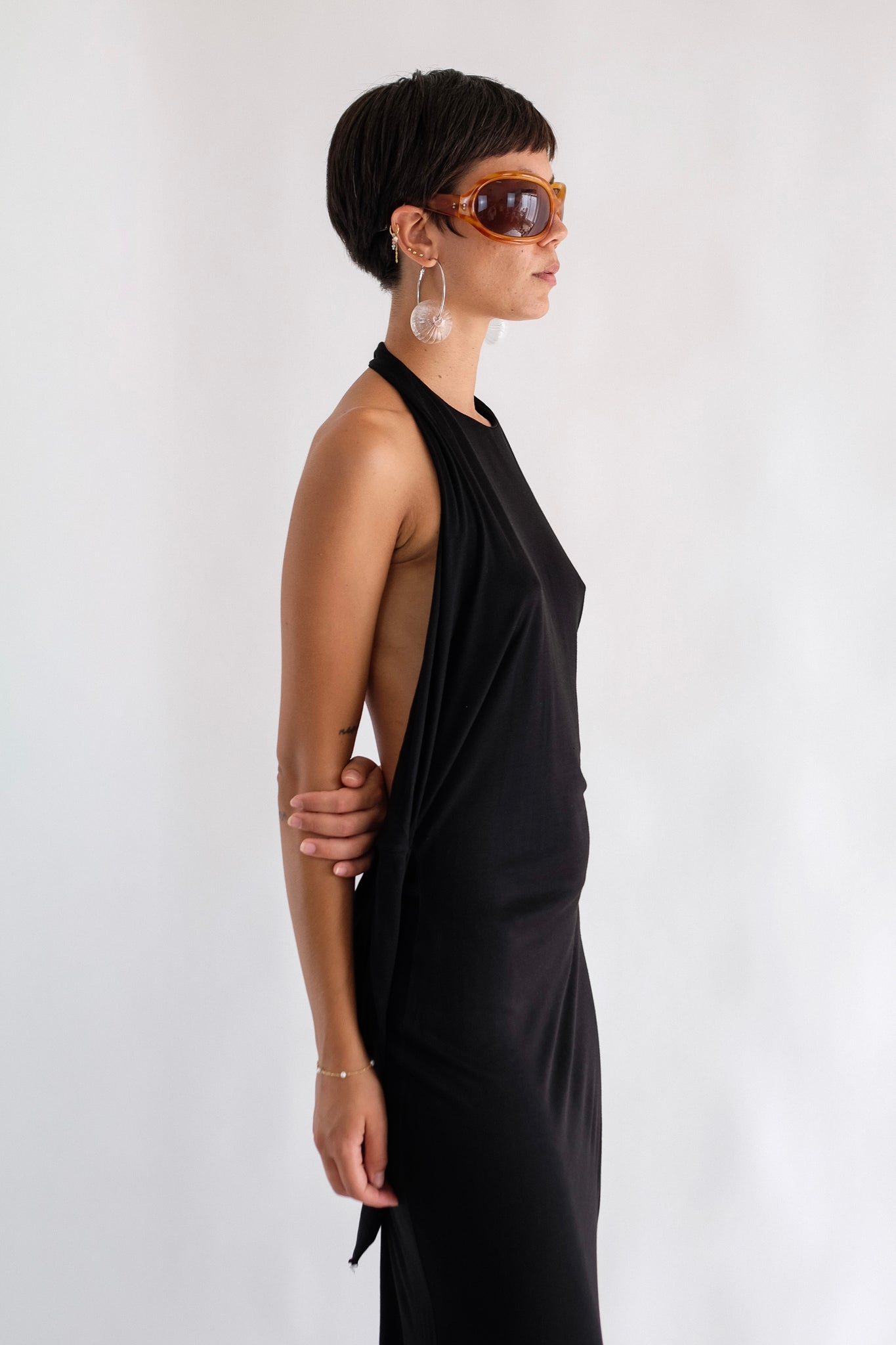 ALEXANDER MCQUEEN S/S 2001 DOCUMENTED ‘VOSS’ COLLECTION DRESS IN BLACK JERSEY
