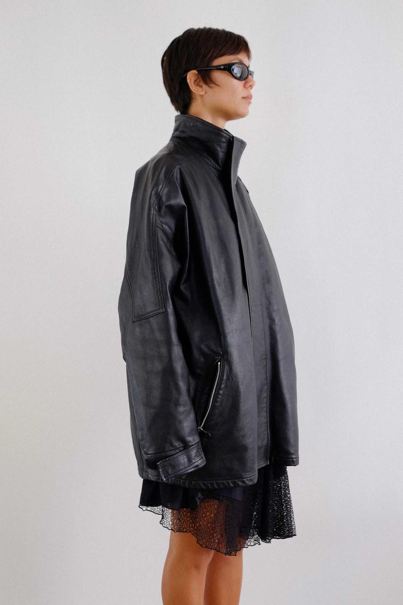 1990s ARMANI JEANS LEATHER JACKET IN BLACK