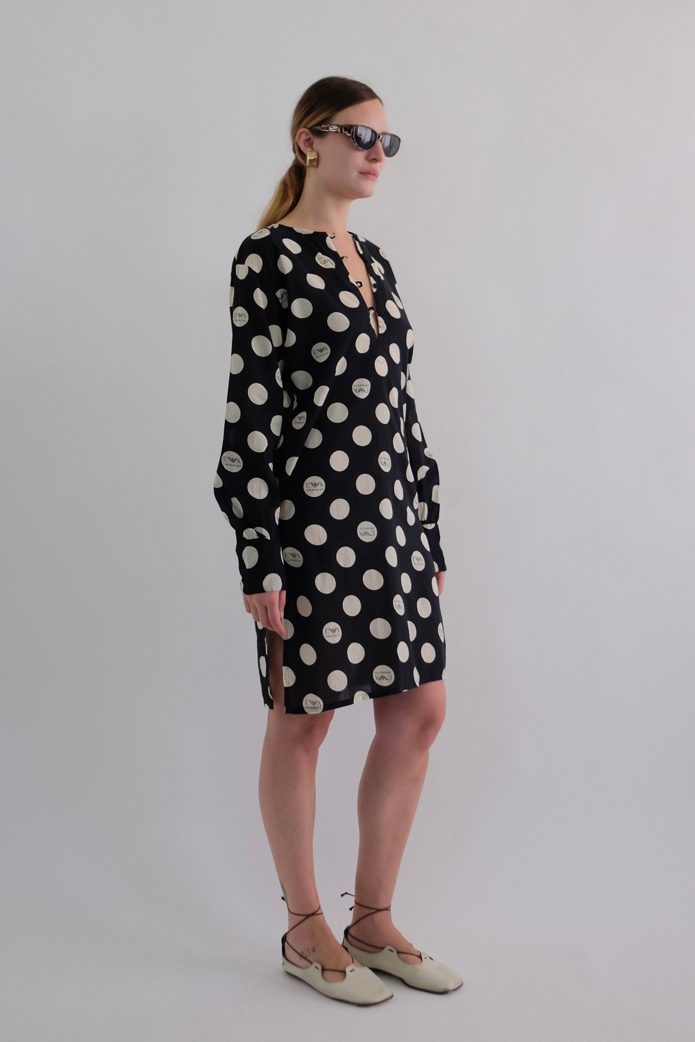 1990S ARMANI COTTON POLKA DOT DRESS IN BLACK AND WHITE VOILE