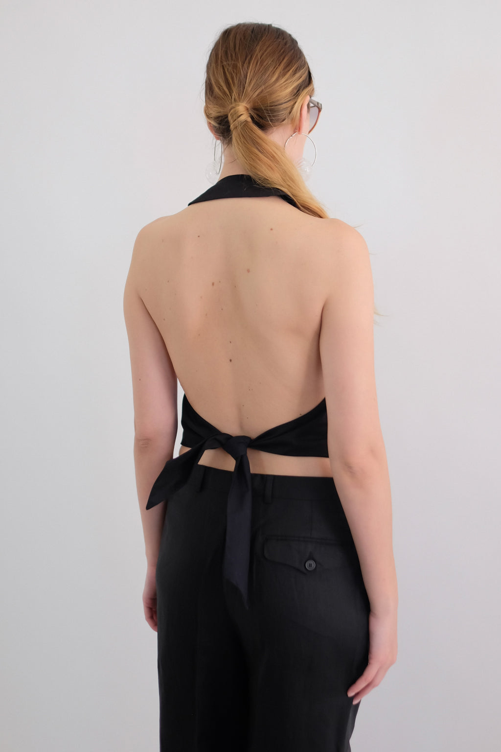 MAURO GRIFONI HALTER TIE TOP IN BLACK