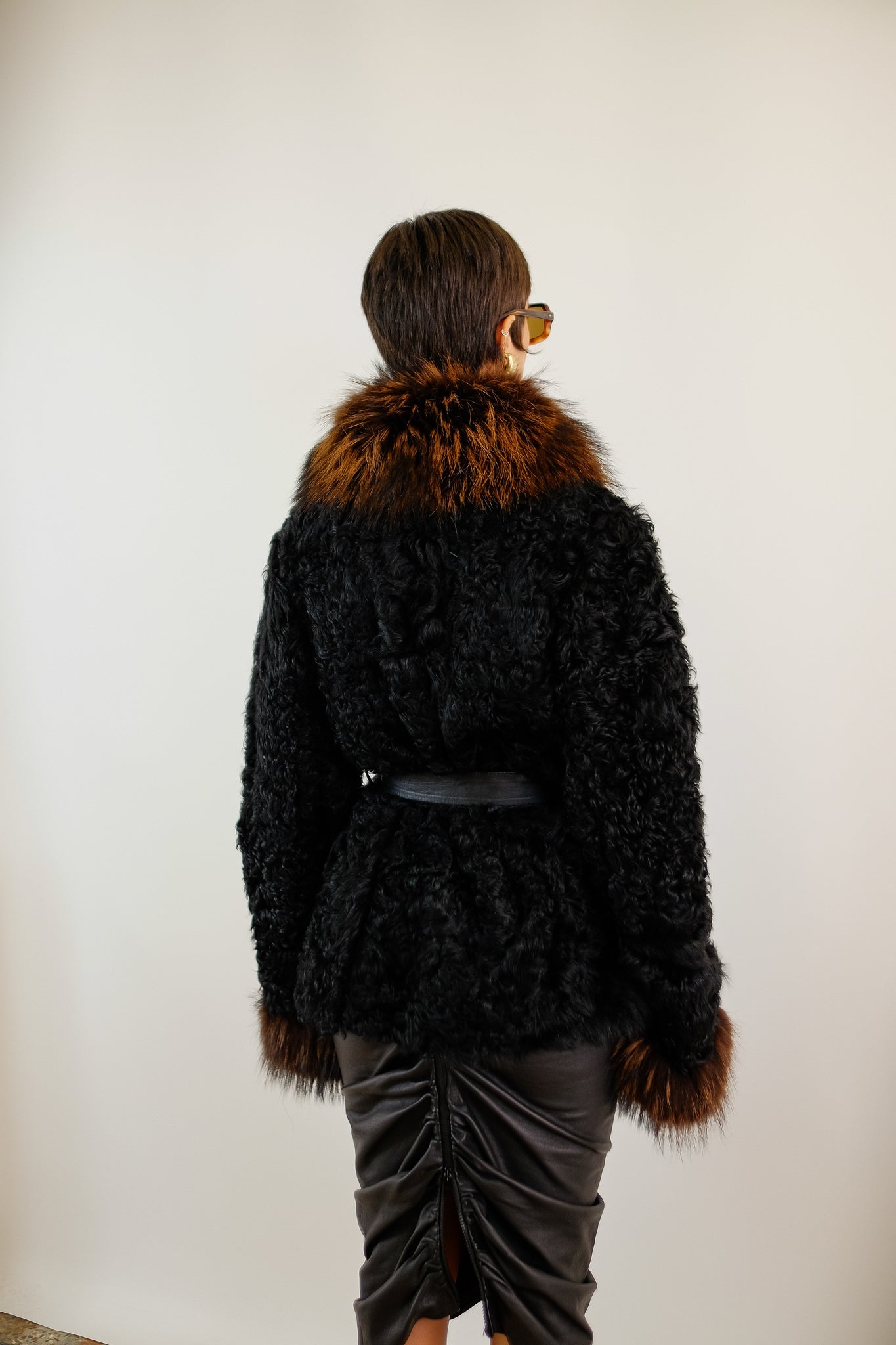ITALIAN SHEARLING JACKET WITH FUR DETAILING IN BLACK