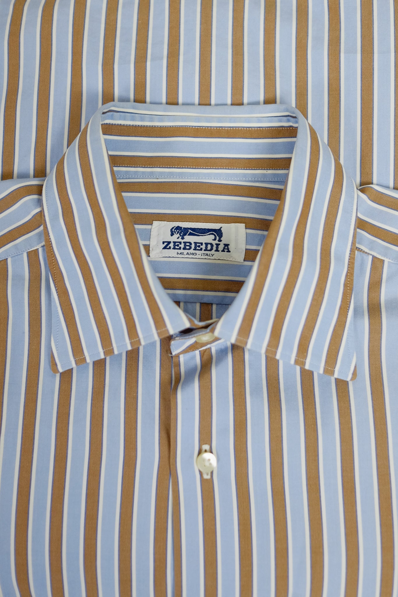 ARTISANAL MILANESE COTTON SHIRT IN BLUE & BROWN STRIPE