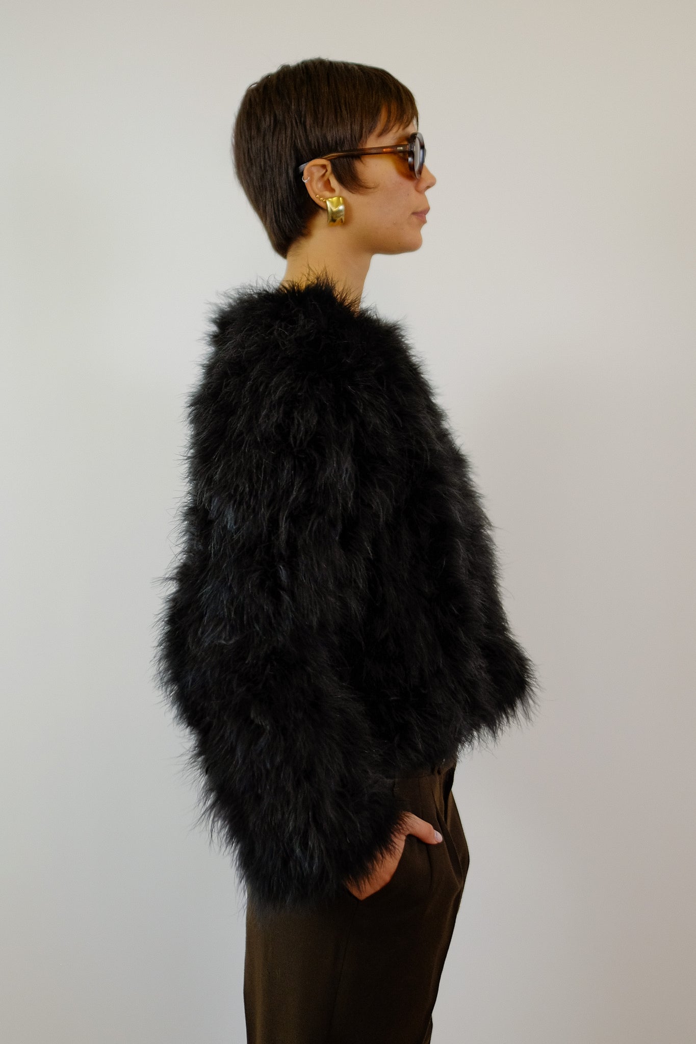 FEATHER BOLERO IN BLACK