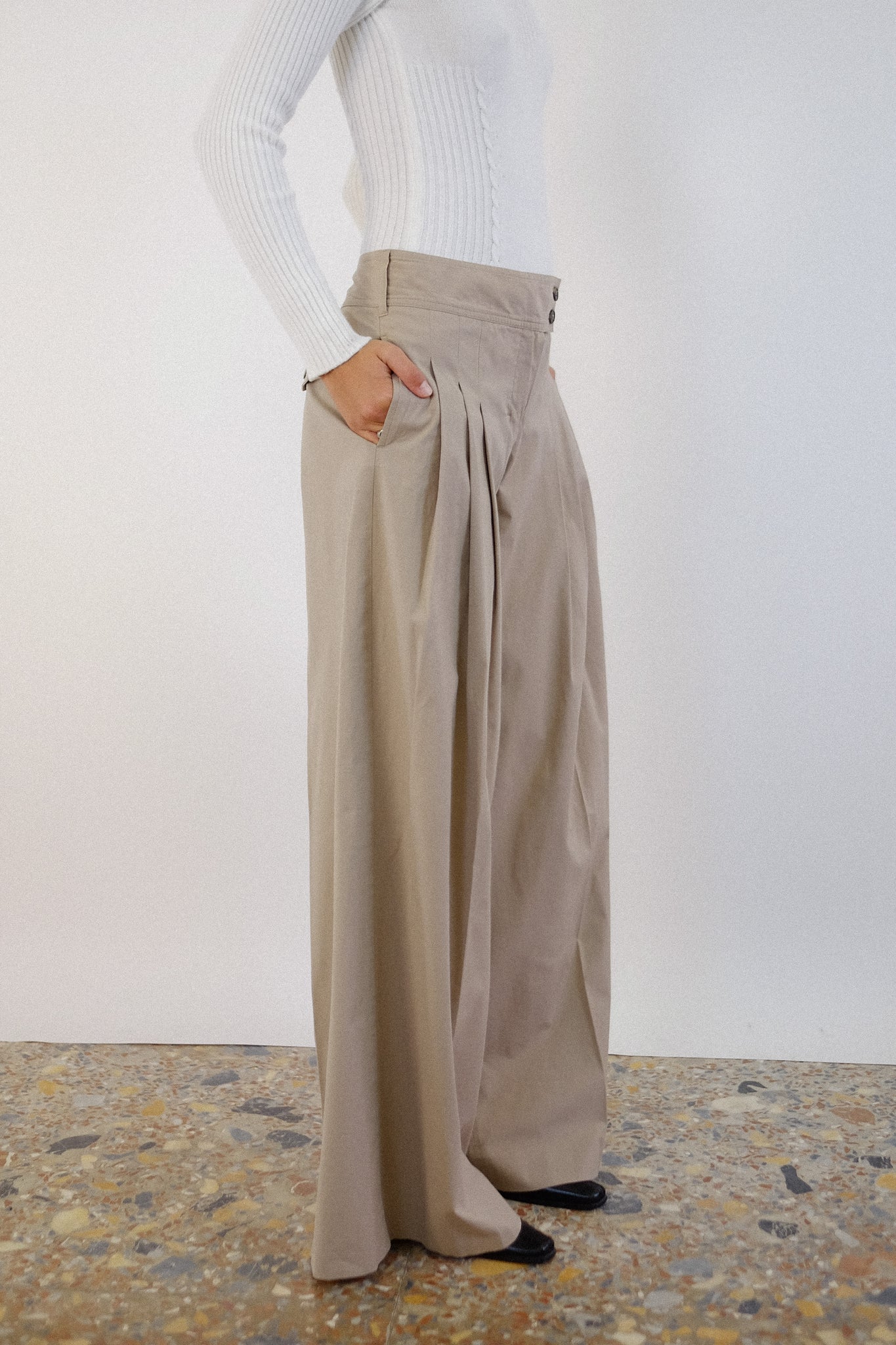 MAXMARA WIDE LEG PLEAT PANTS IN TAUPE