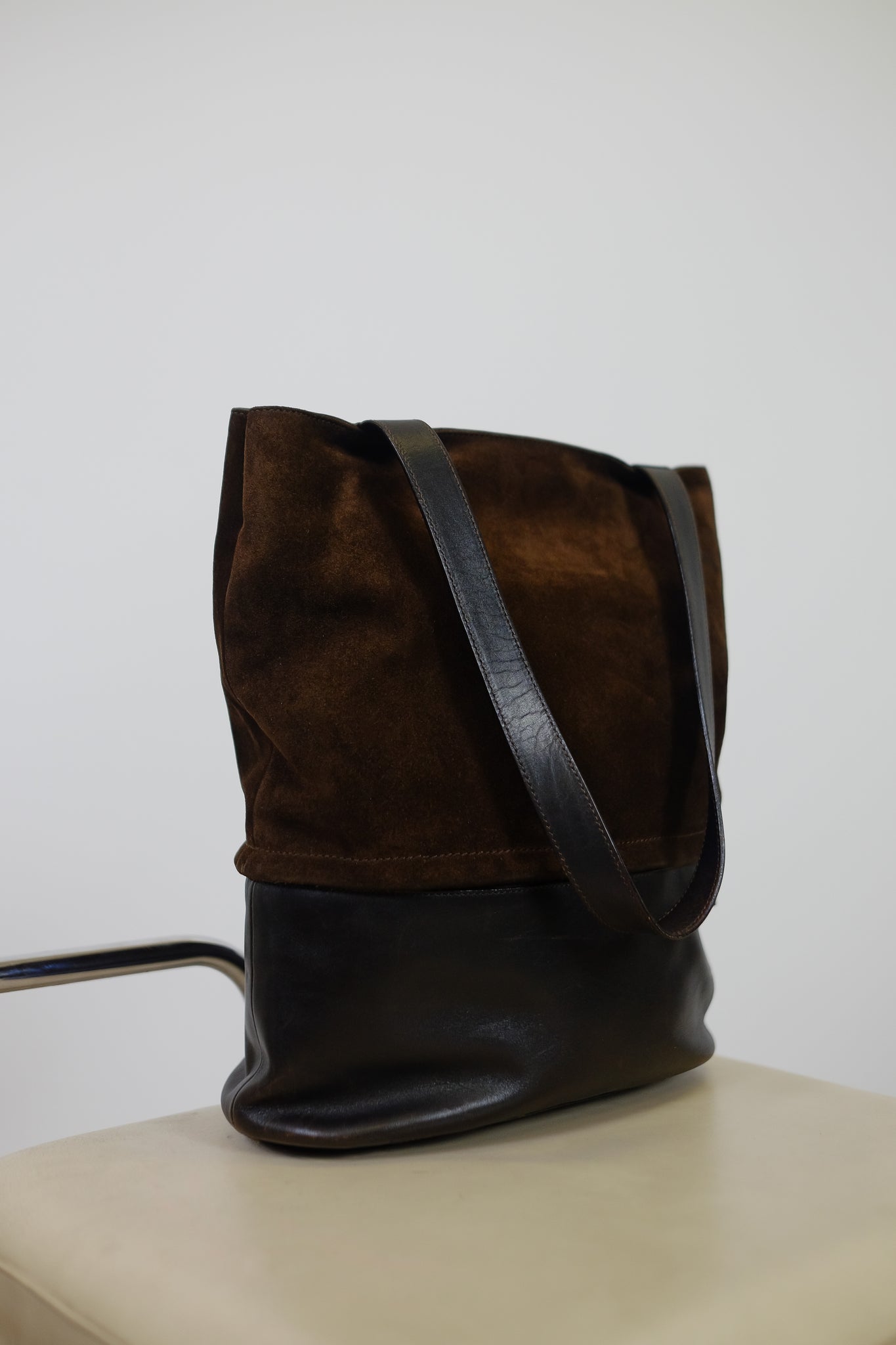 MAX MARA SUEDE BUCKET SHOULDER BAG IN CHOCOLATE BROWN