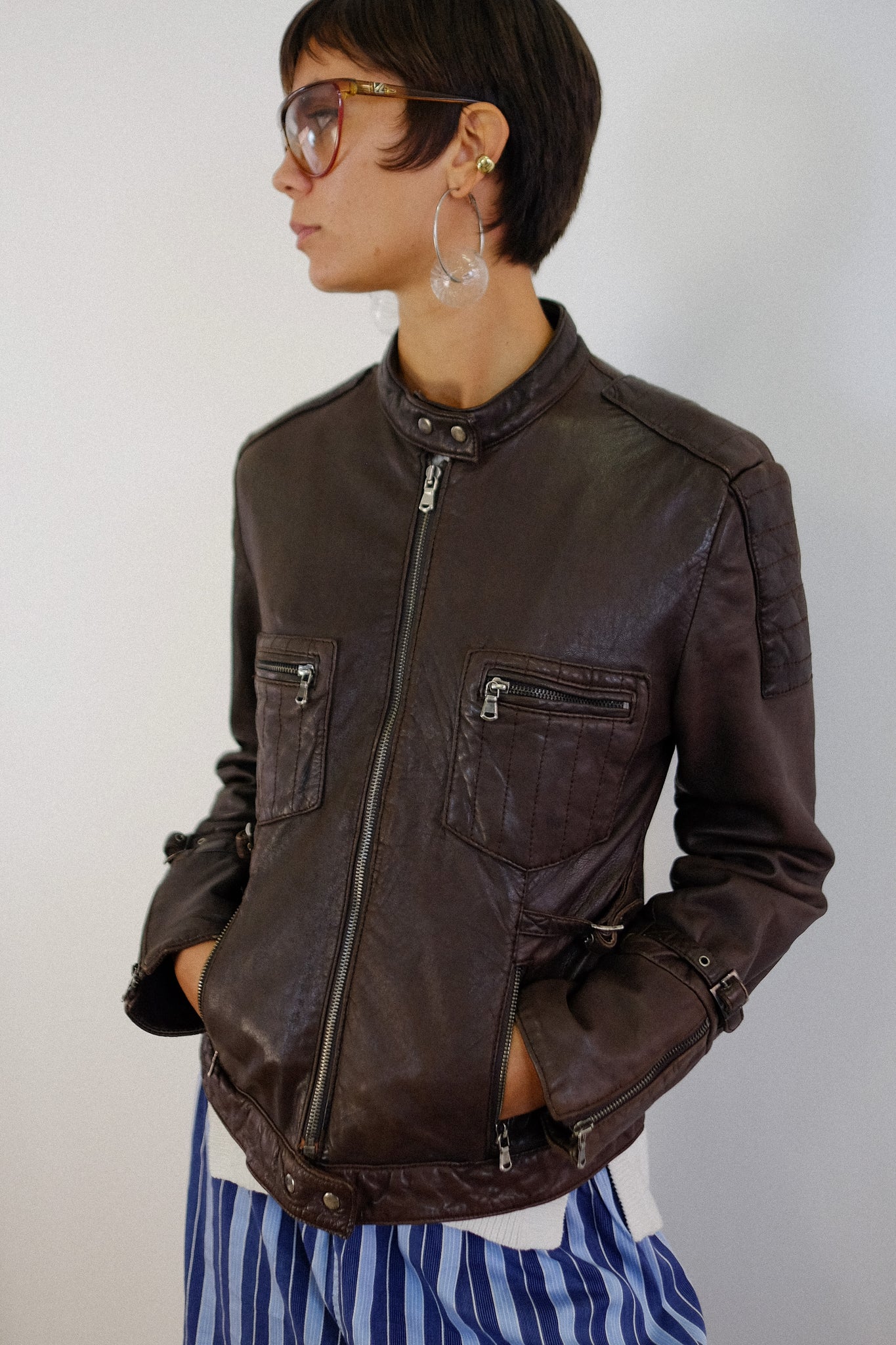 CONBIPEL BUTTER SOFT LEATHER BOMBER JACKET IN CHOCOLATE BROWN