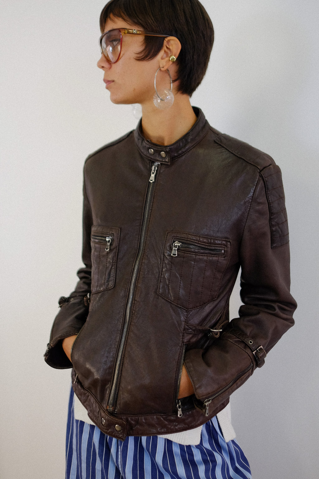 CONBIPEL BUTTER SOFT LEATHER BOMBER JACKET IN CHOCOLATE BROWN