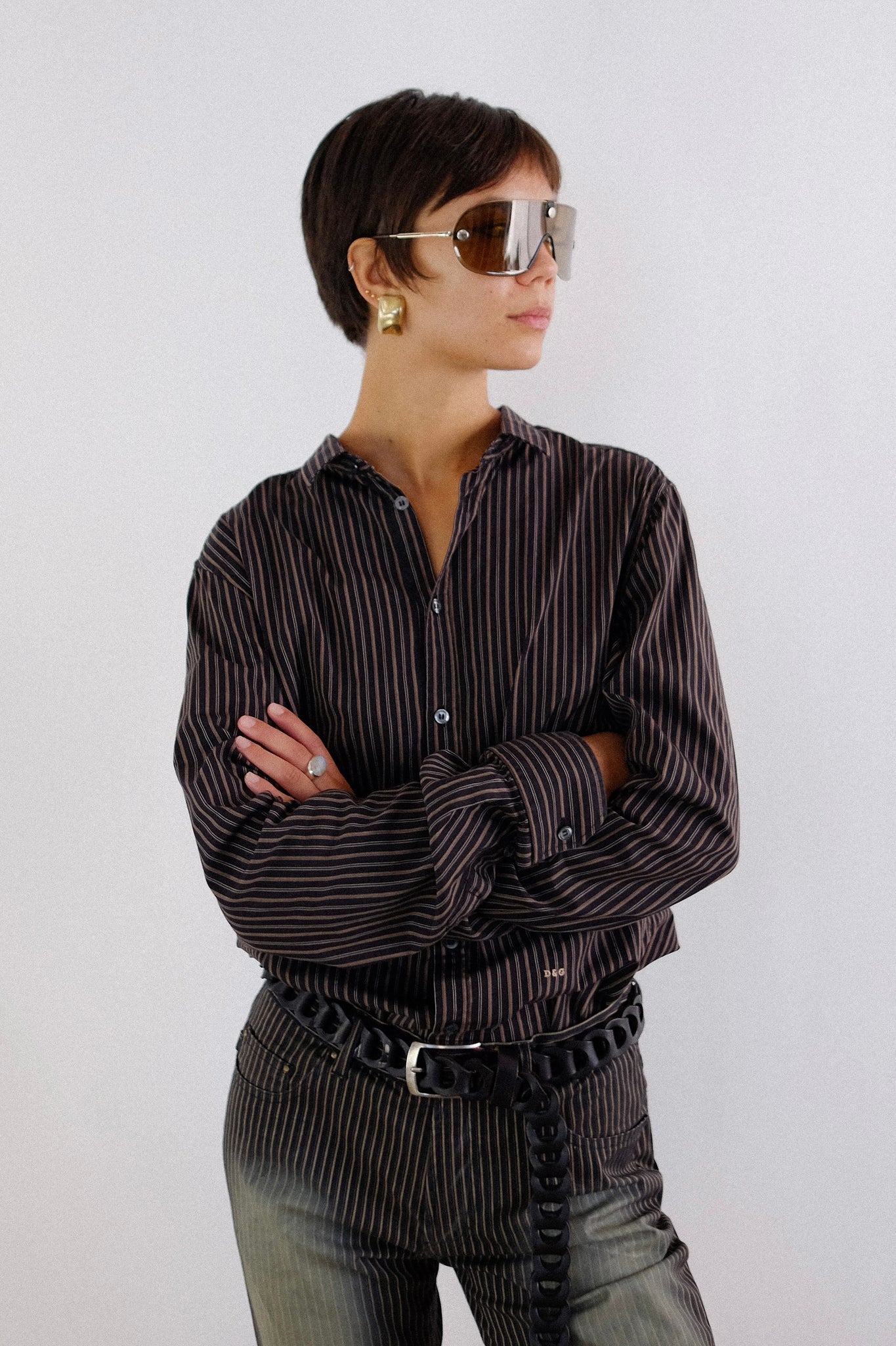 D&G STRIPED SHIRT IN BLACK & BROWN