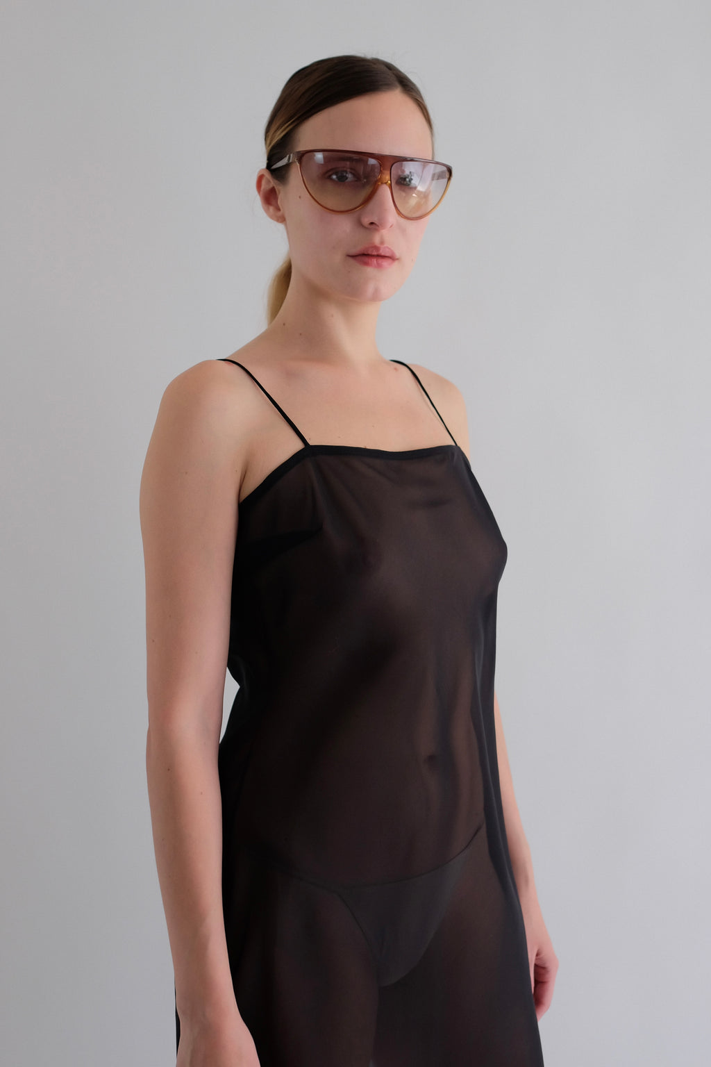 ANNA MOLINARI MINI SLIP DRESS IN BLACK