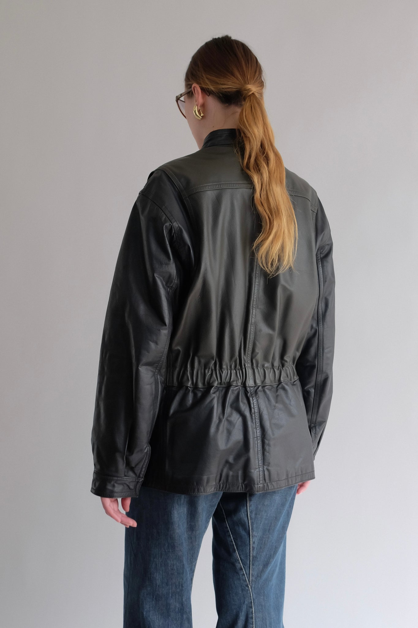 LEATHER DOUBLE VEST JACKET IN BLACK AND DARK OLIVE