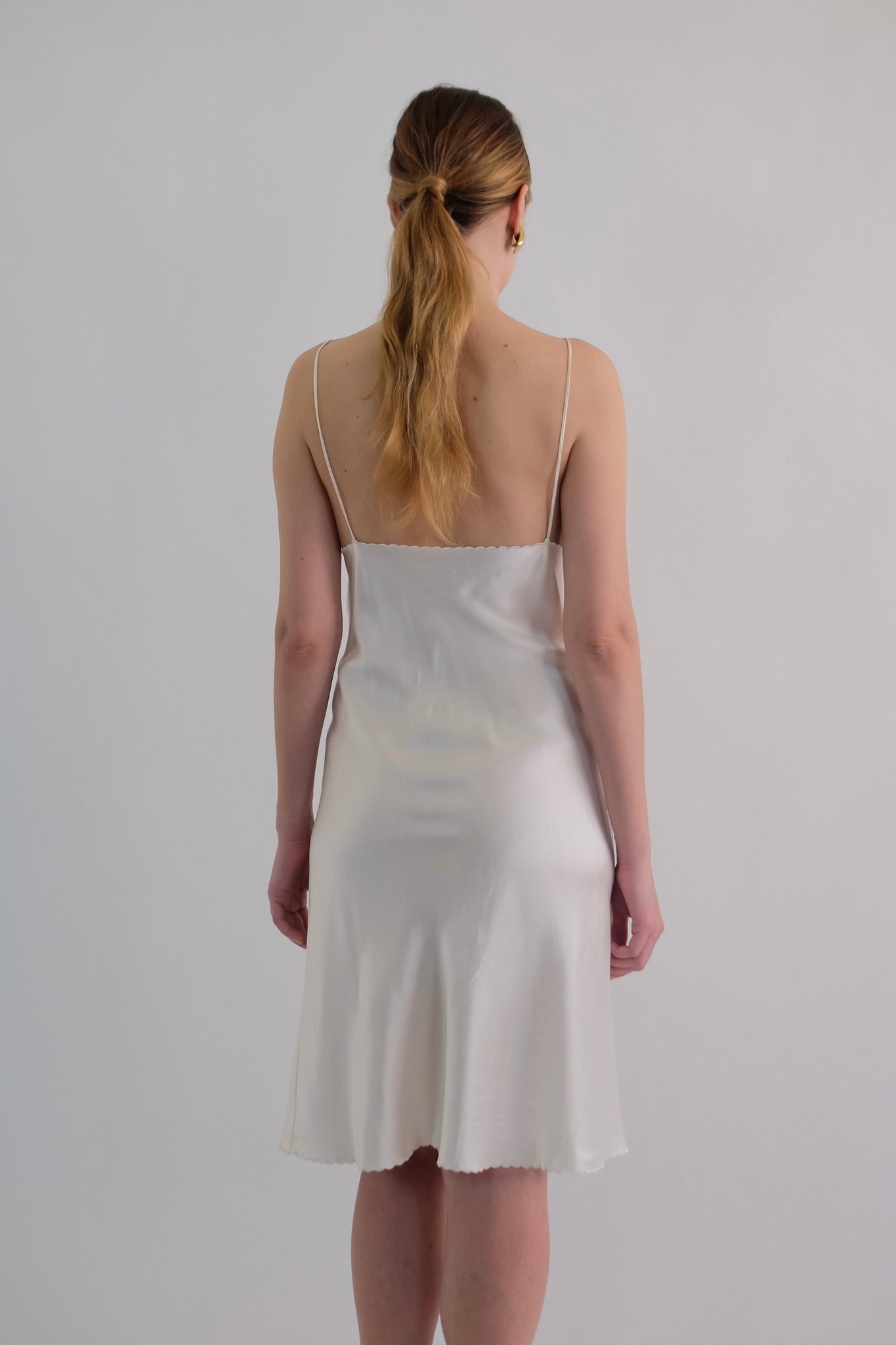 VINTAGE SILK SATIN SLIP DRESS IN OFF WHITE