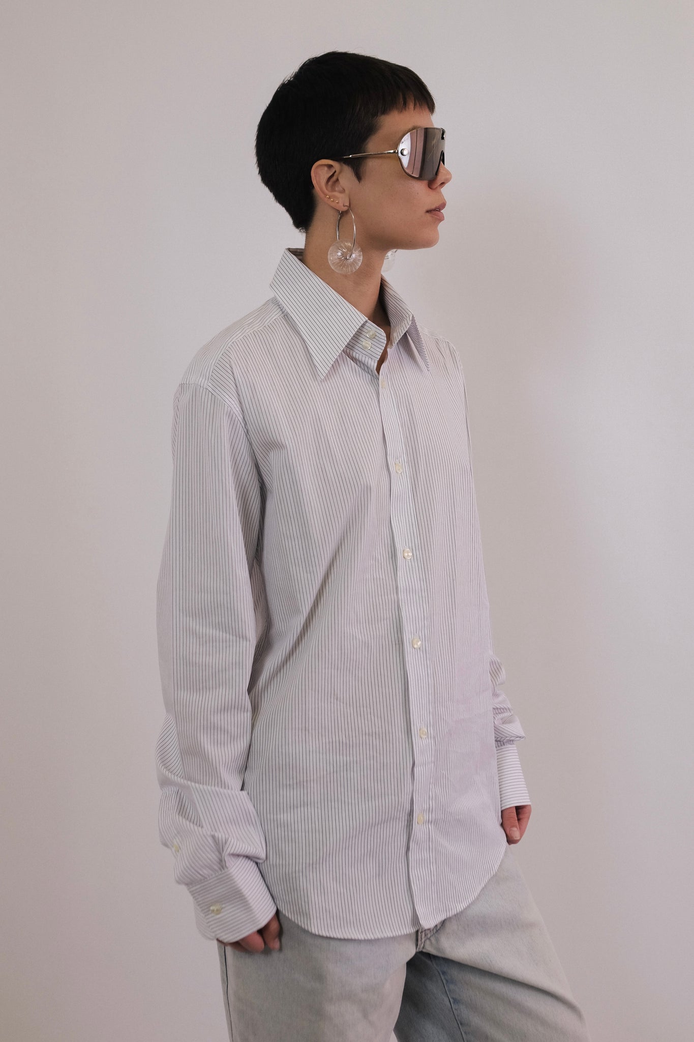 DOLCE & GABBANA BLUE STRIPED SHIRT IN WHITE